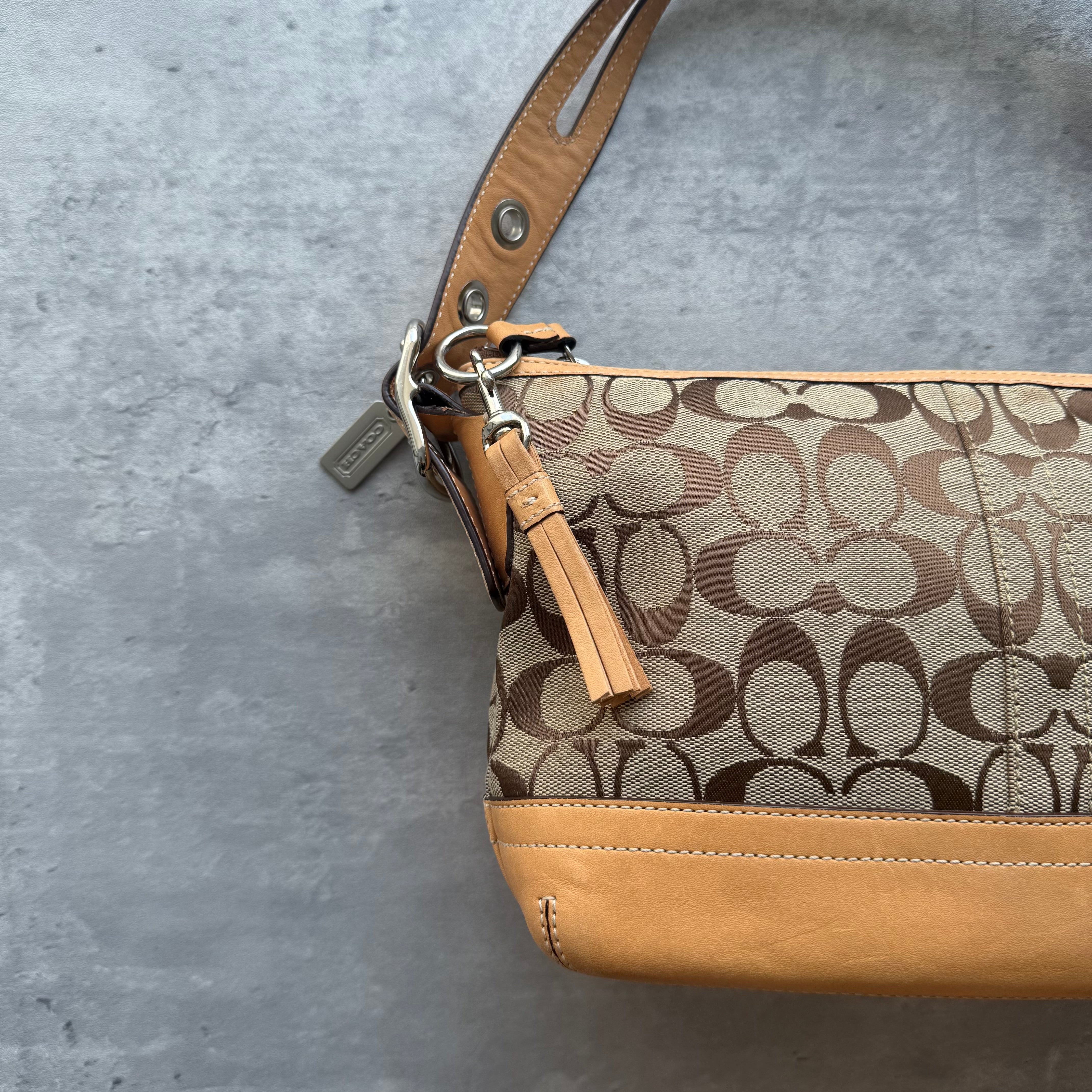 Coach Signature East West Shoulder Bag Beige