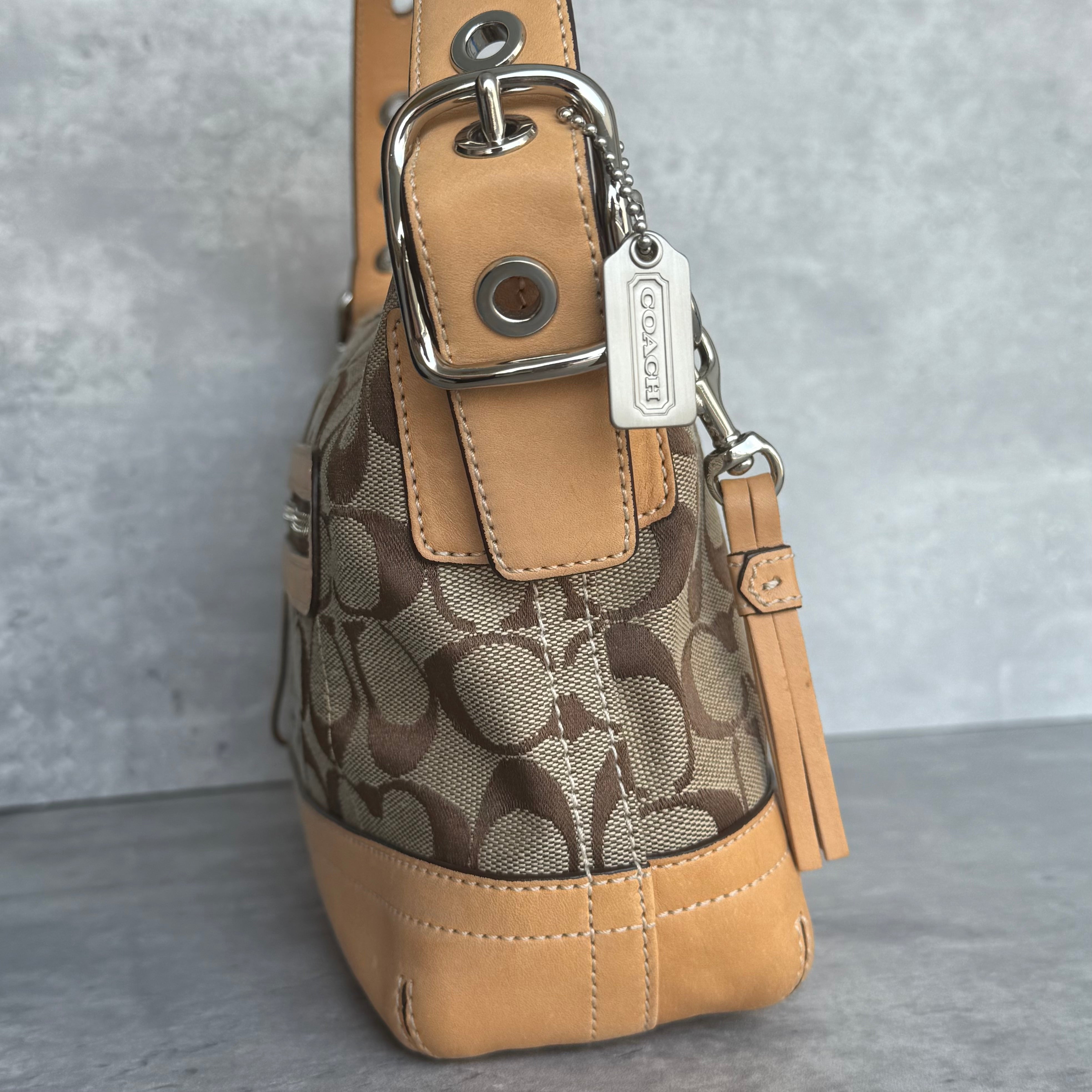 Coach Signature East West Shoulder Bag Beige