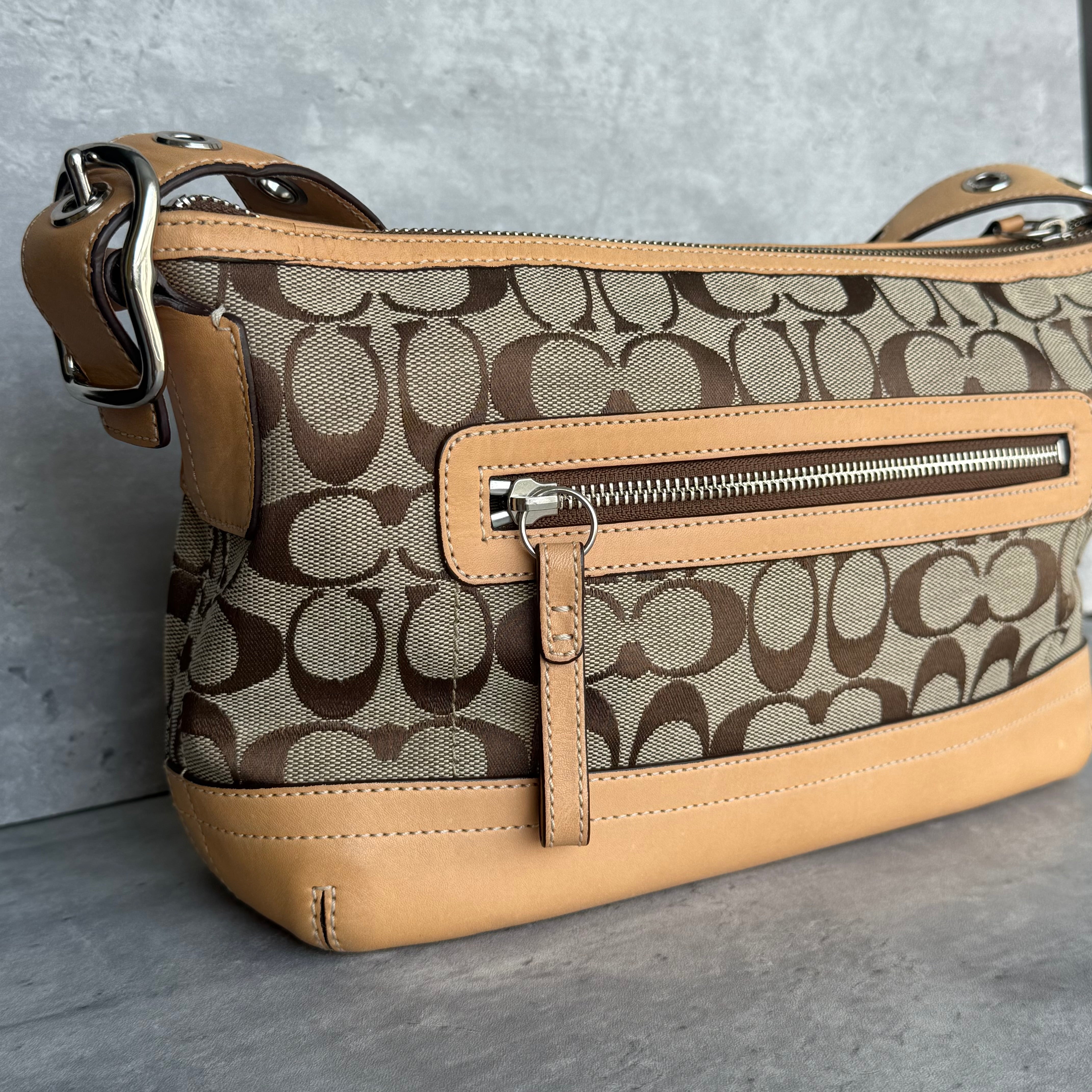 Coach Signature East West Shoulder Bag Beige