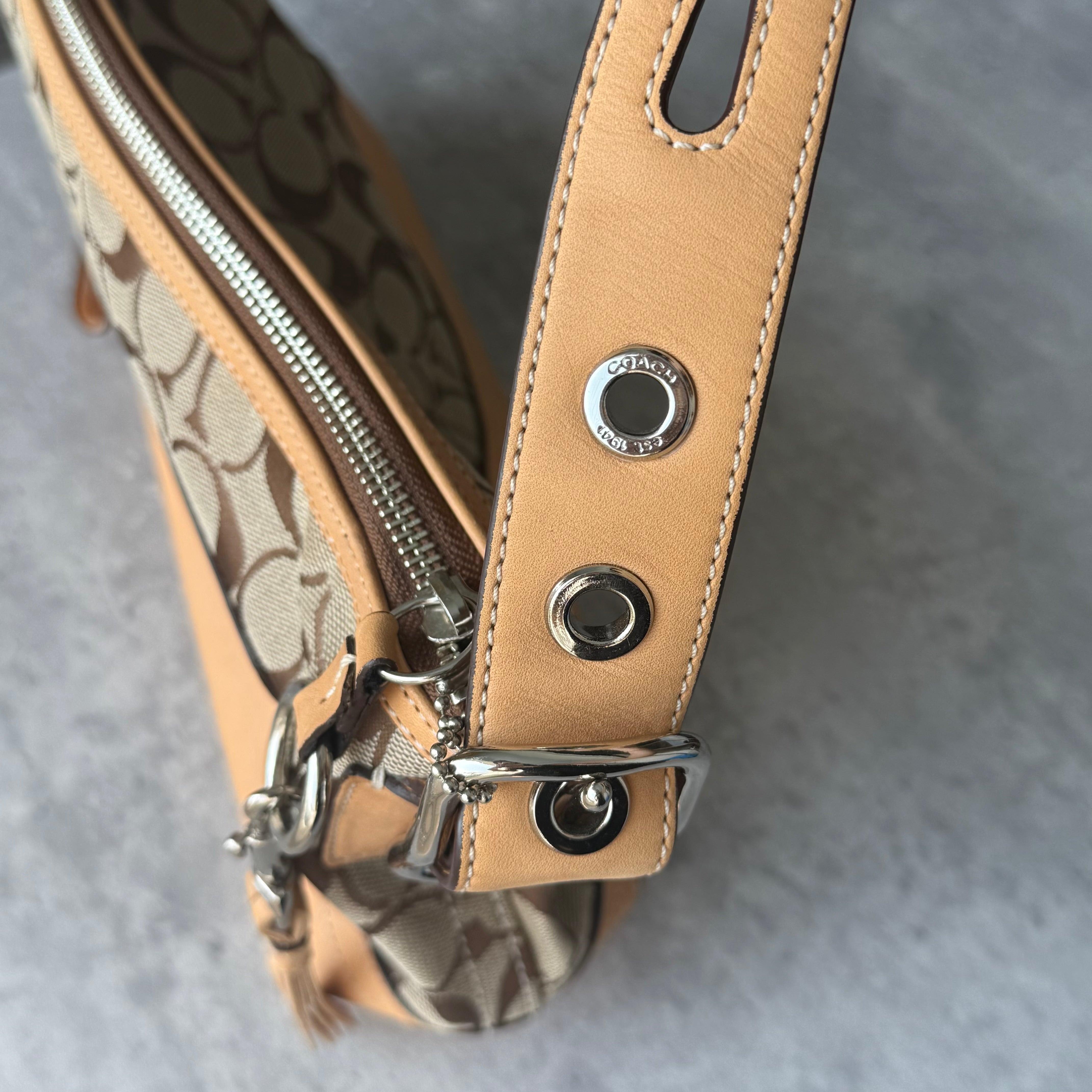 Coach Signature East West Shoulder Bag Beige