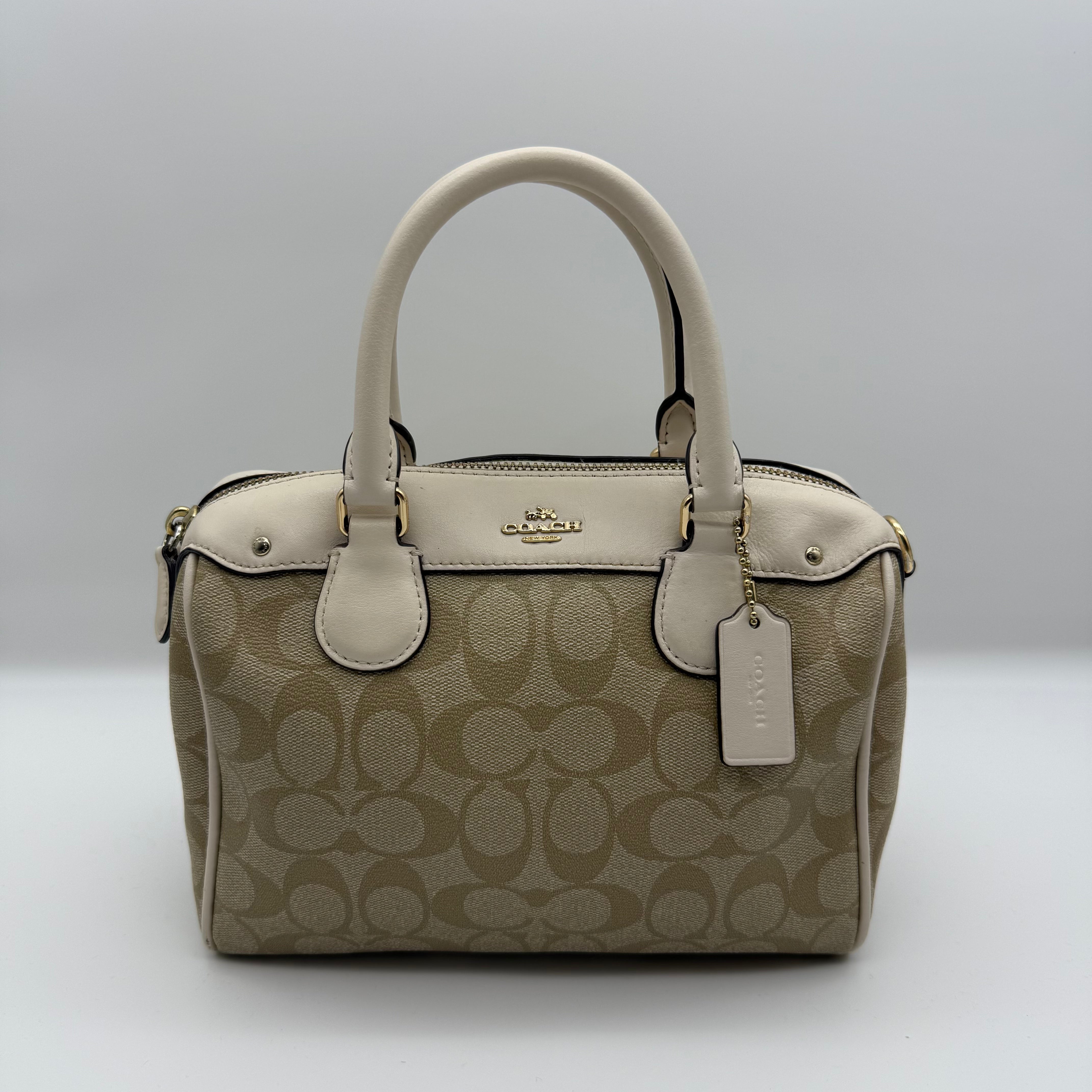 Coach 2Way Signature Mini Bennett Boston Bag Beige/White
