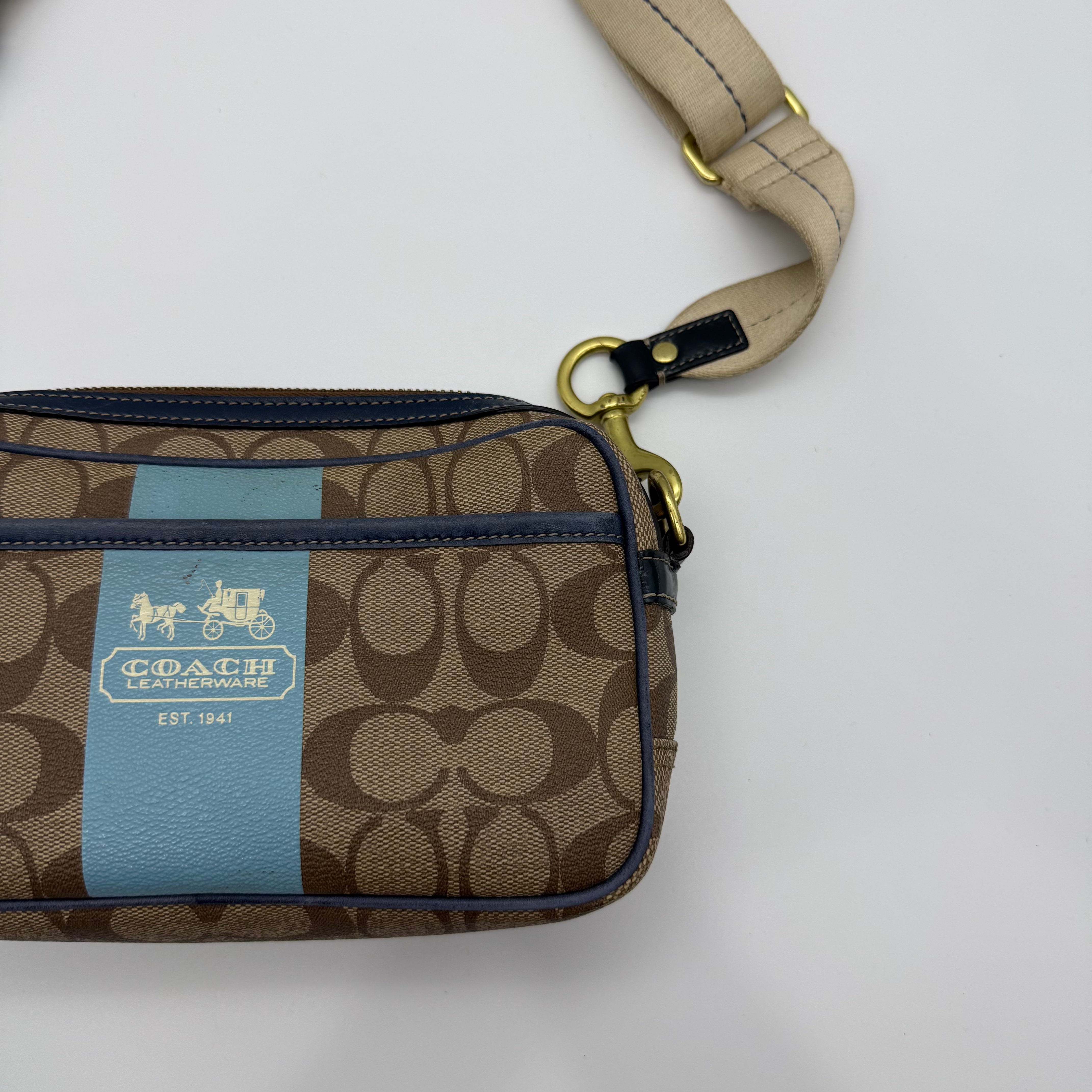 Coach Signature Stripe Jaime Crossbody Bag Beige/Blue