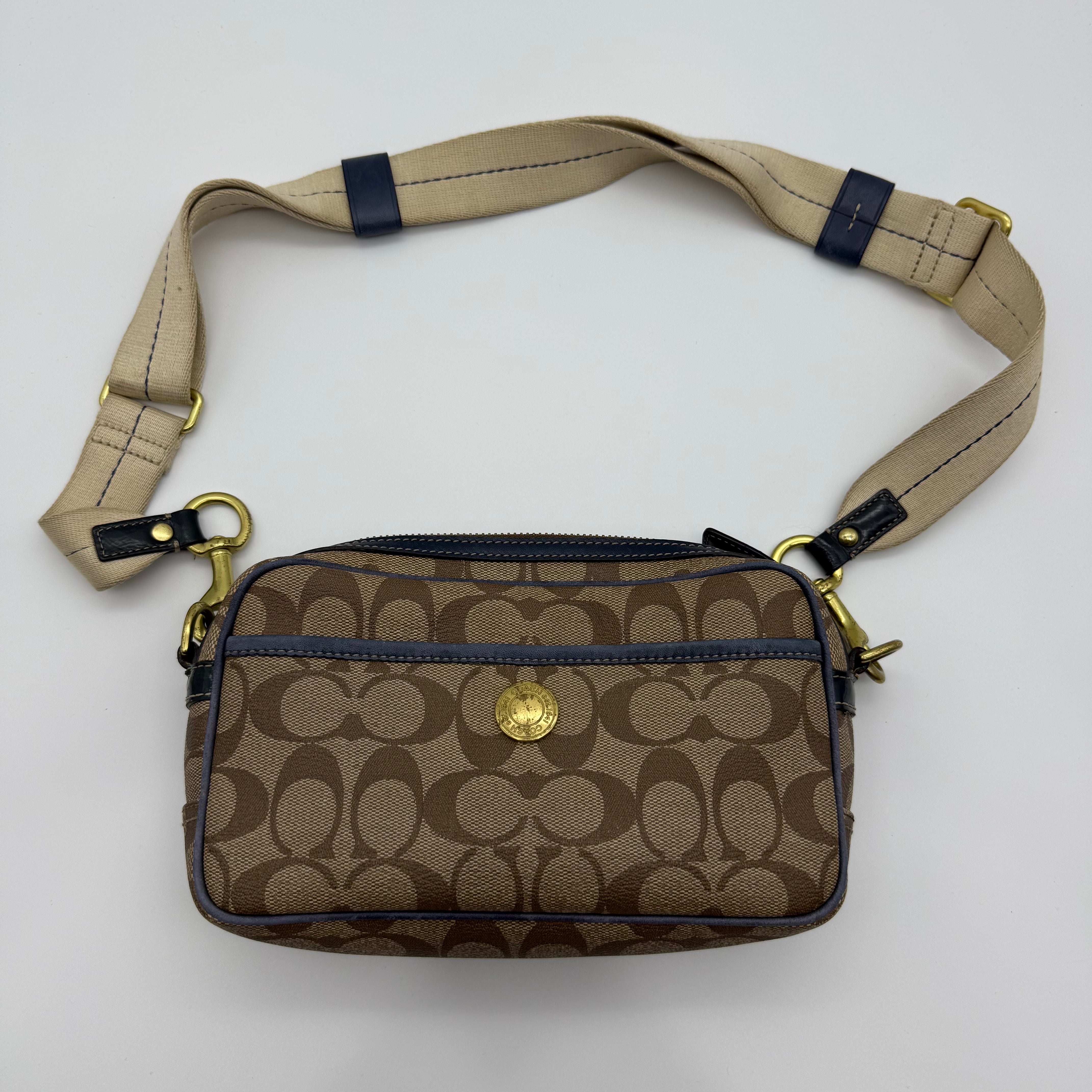 Coach Signature Stripe Jaime Crossbody Bag Beige/Blue