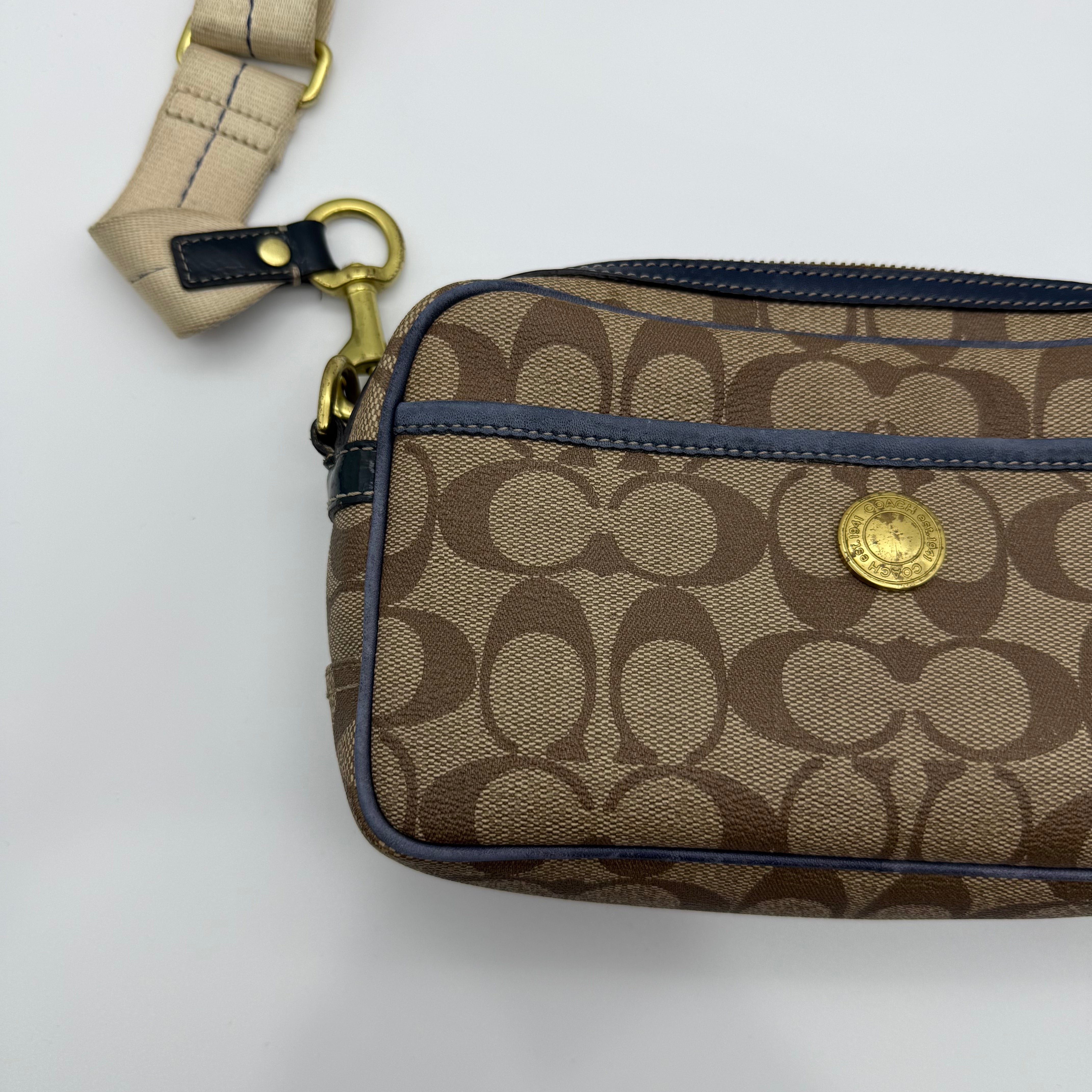 Coach Signature Stripe Jaime Crossbody Bag Beige/Blue