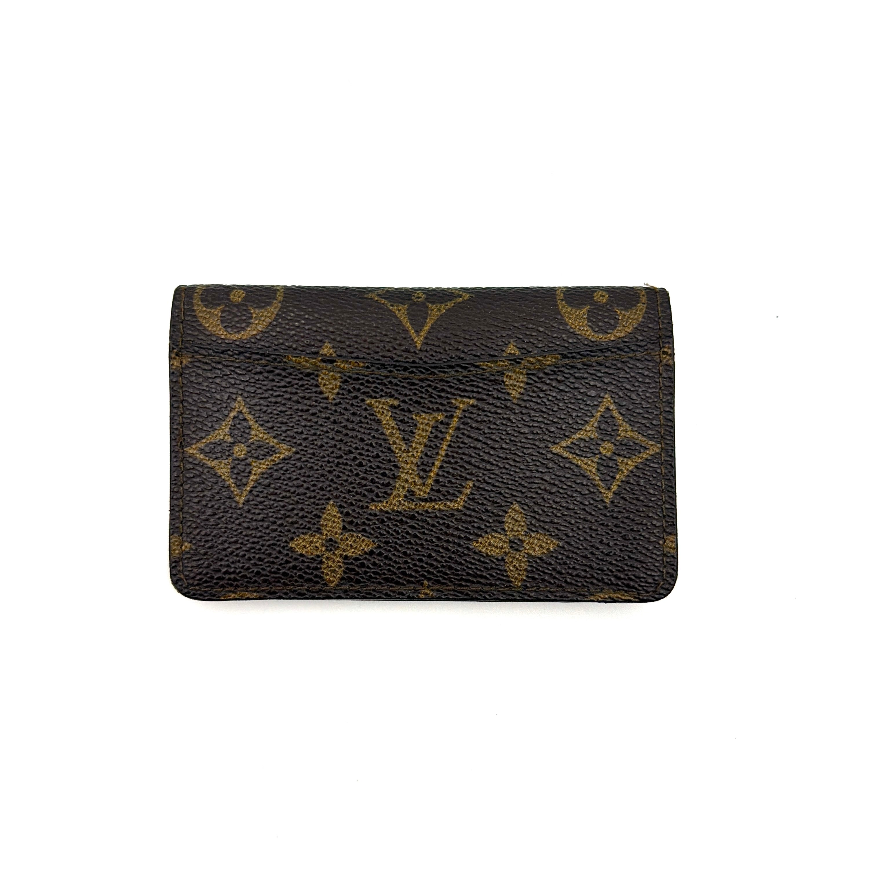 Louis Vuitton Monogram Pocket Organizer Cardholder in brown canvas with iconic LV and floral motifs, showcased front-facing against a white background.