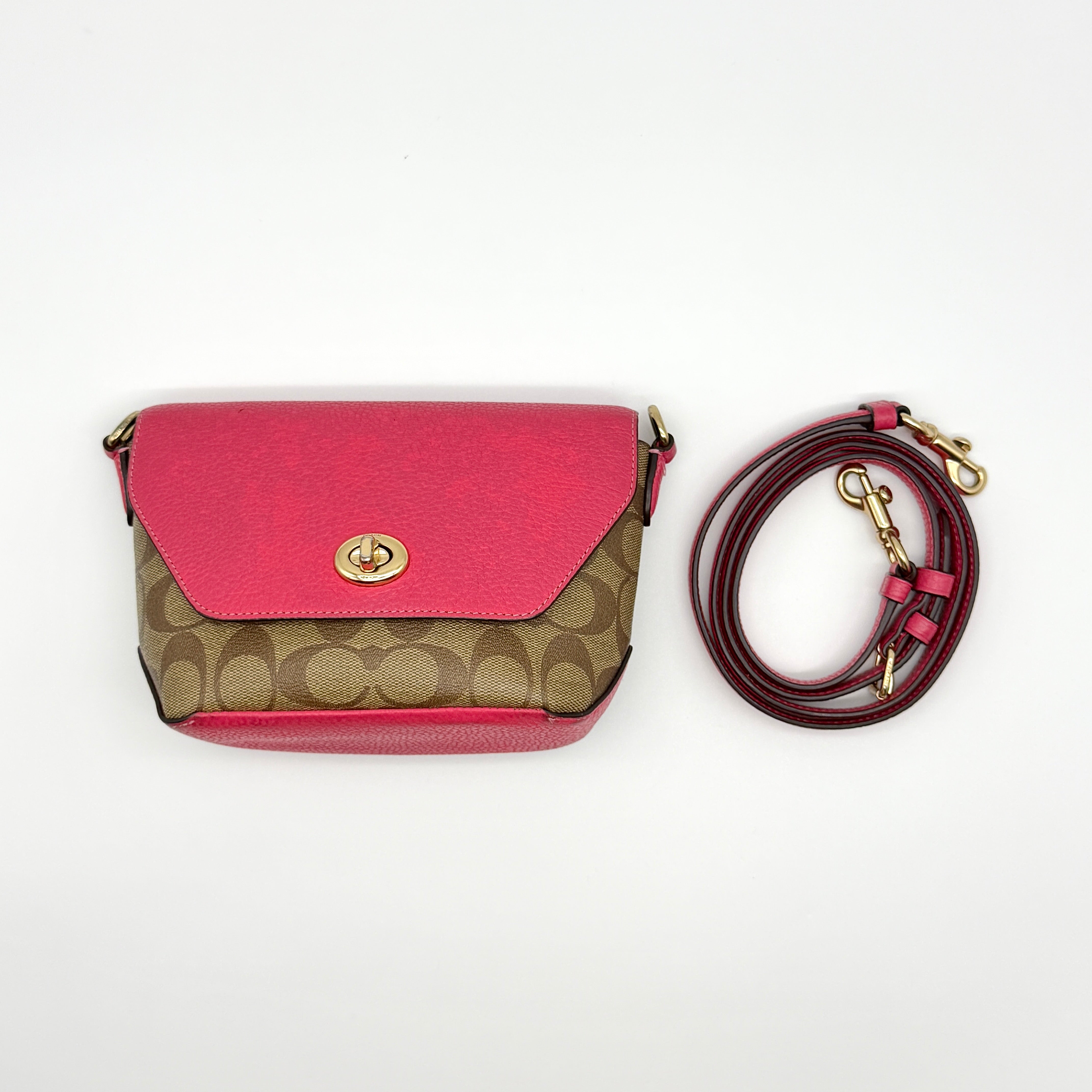 Coach Signature Karlee Crossbody Bag Pink/Beige