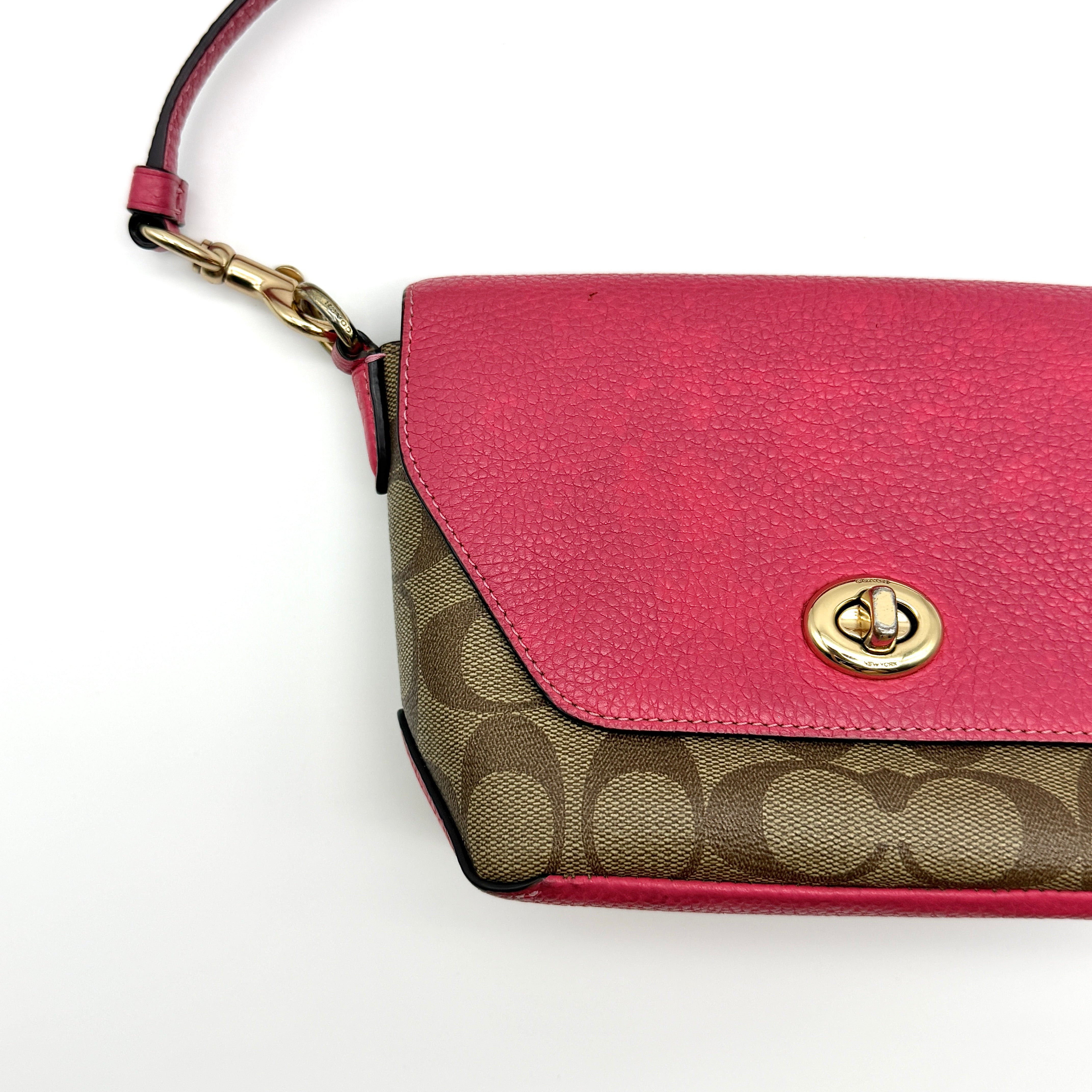 Coach Signature Karlee Crossbody Bag Pink/Beige