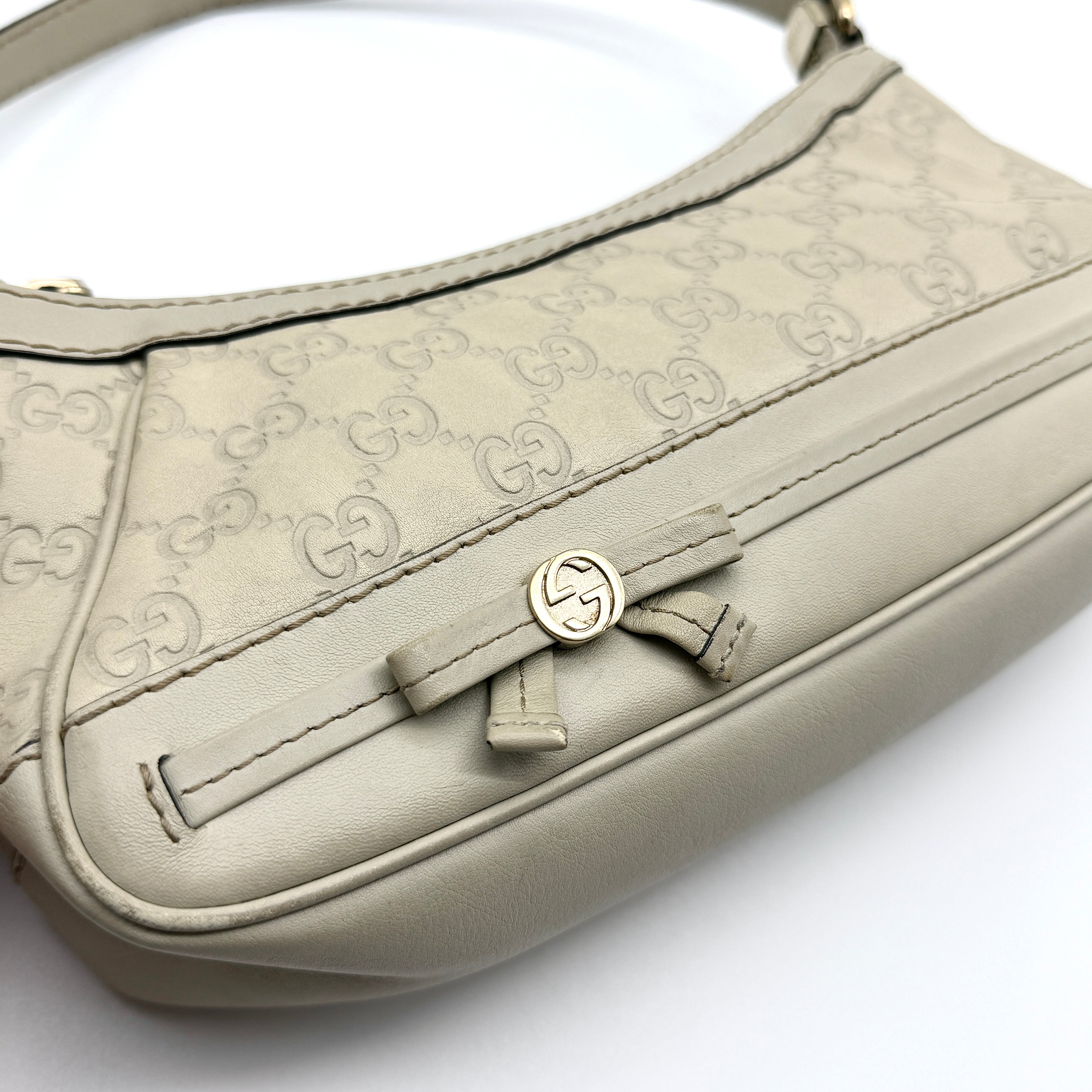 Gucci Guccissima Mayfair Ribbon Shoulder Bag Ivory
