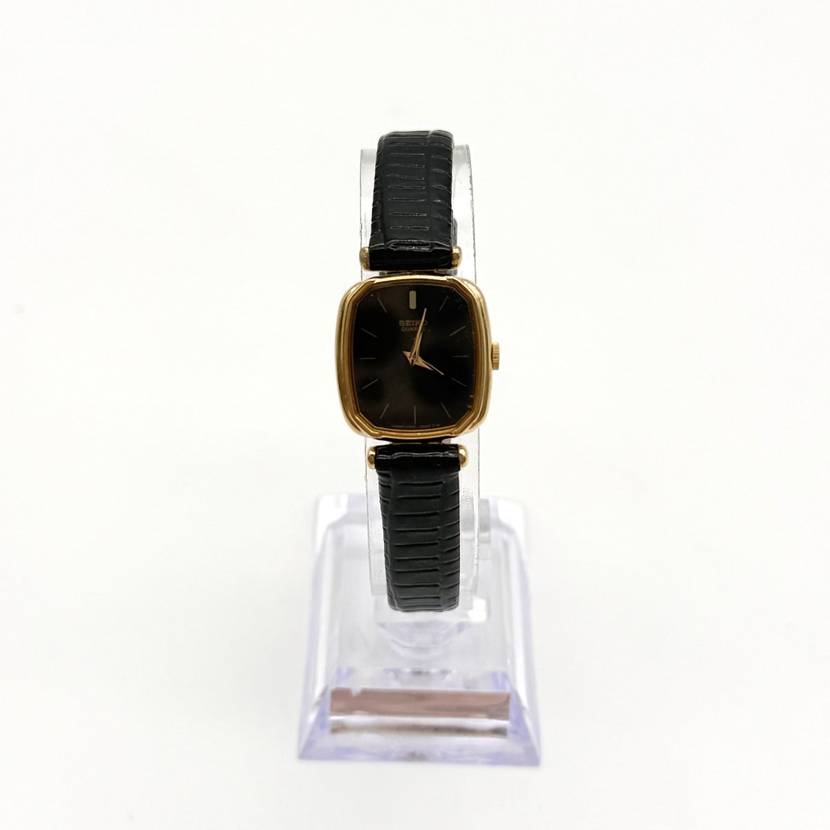 Seiko Quartz 2320-6830 Black Dial Tank Wristwatch Gold