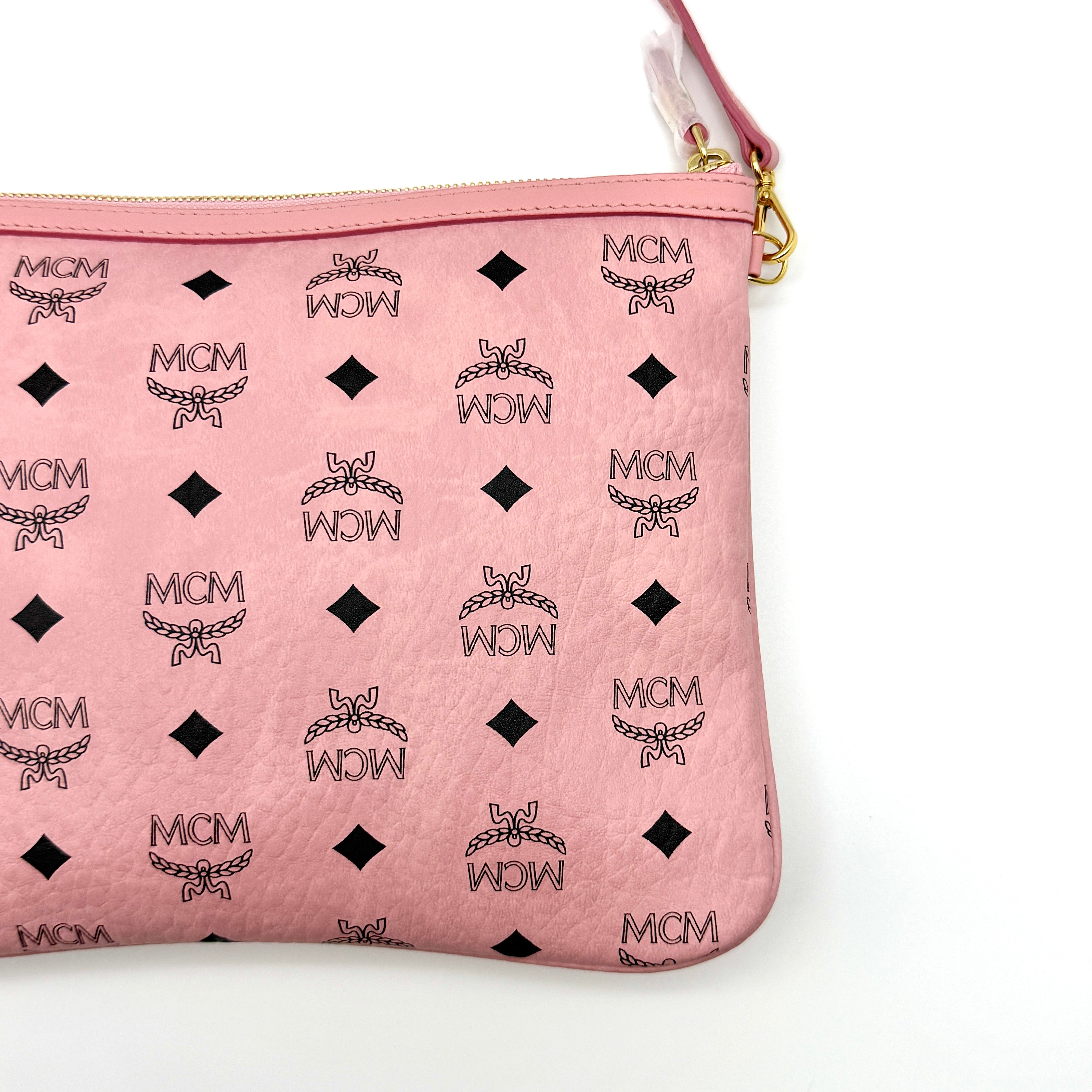 MCM Visetos Monogram Medium Shoulder Bag Pink