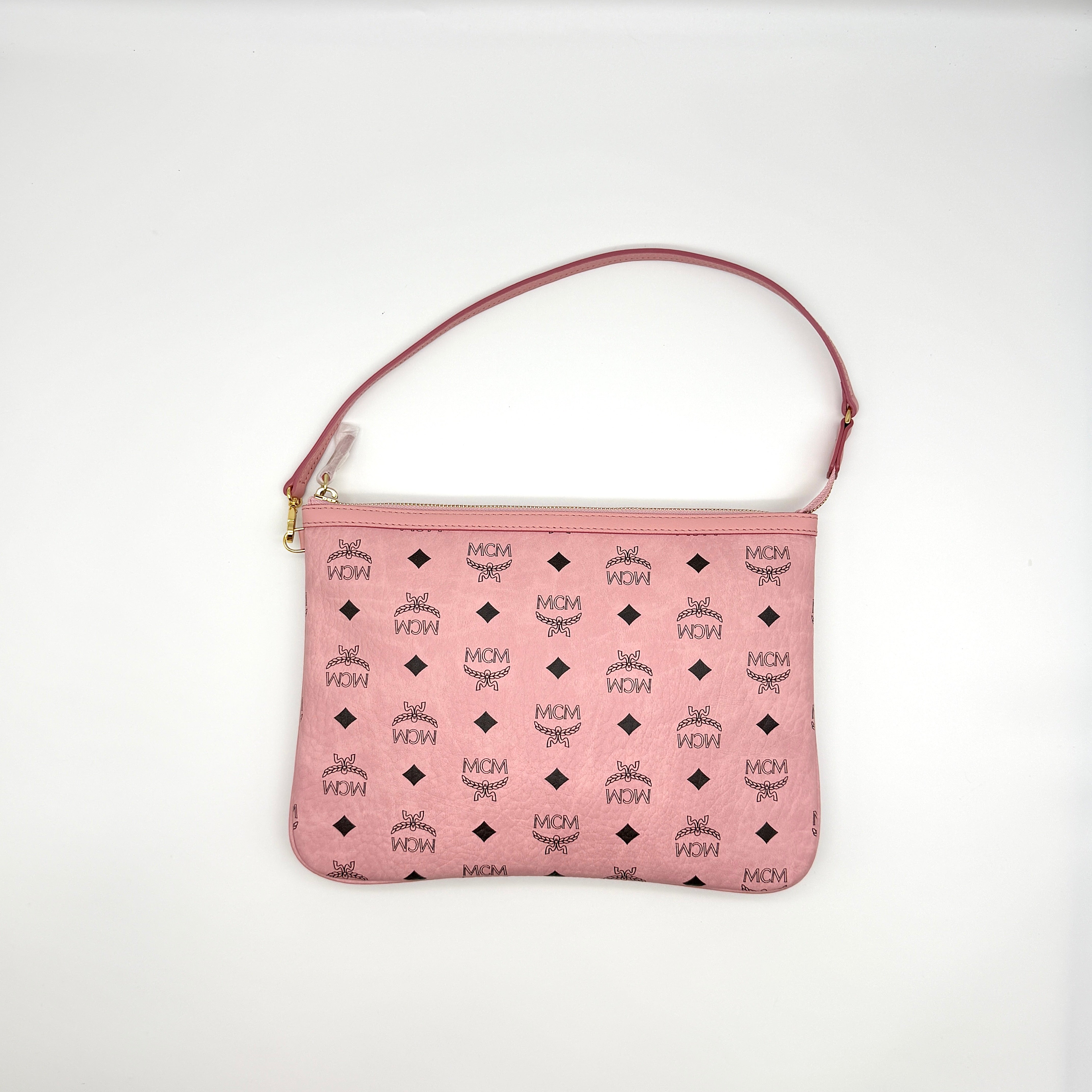 MCM Visetos Monogram Medium Shoulder Bag Pink