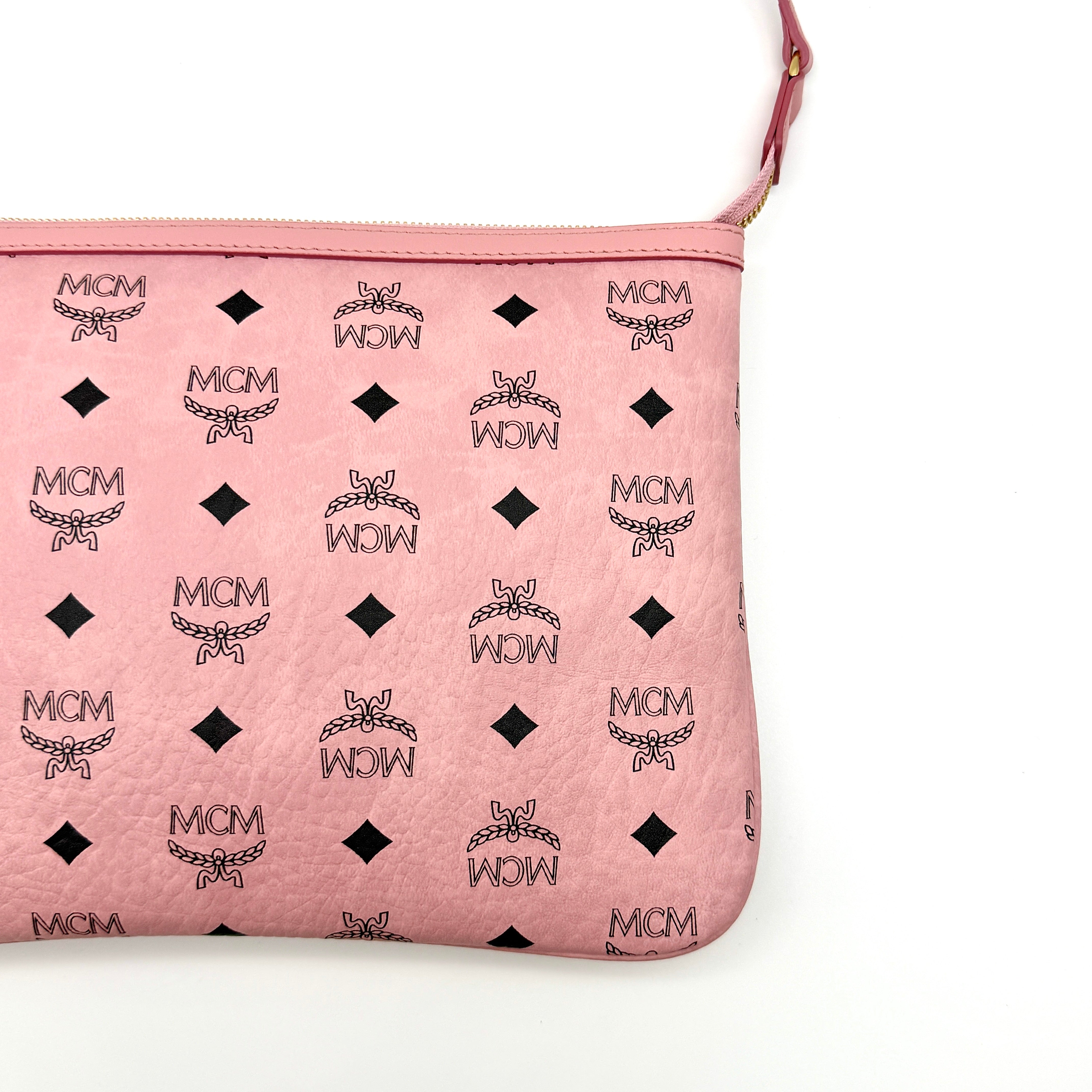 MCM Visetos Monogram Medium Shoulder Bag Pink