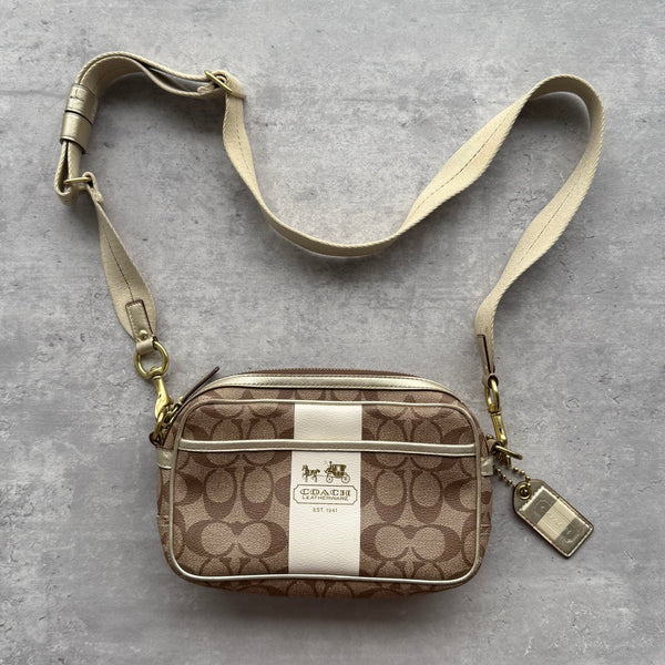 Coach Signature Stripe Jaime Crossbody Bag Beige/White