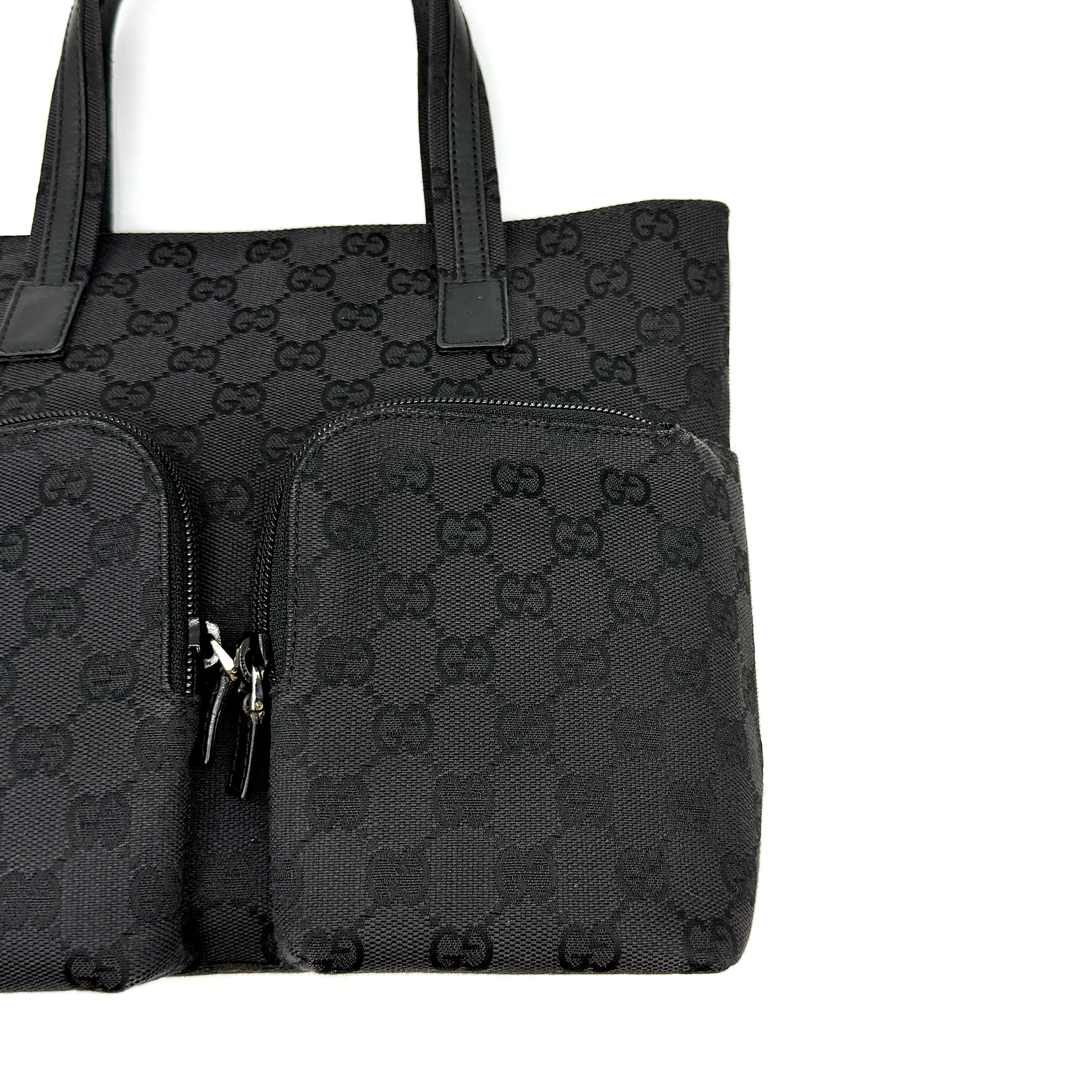 Gucci GG Monogram Double Pocket Tote Bag Black