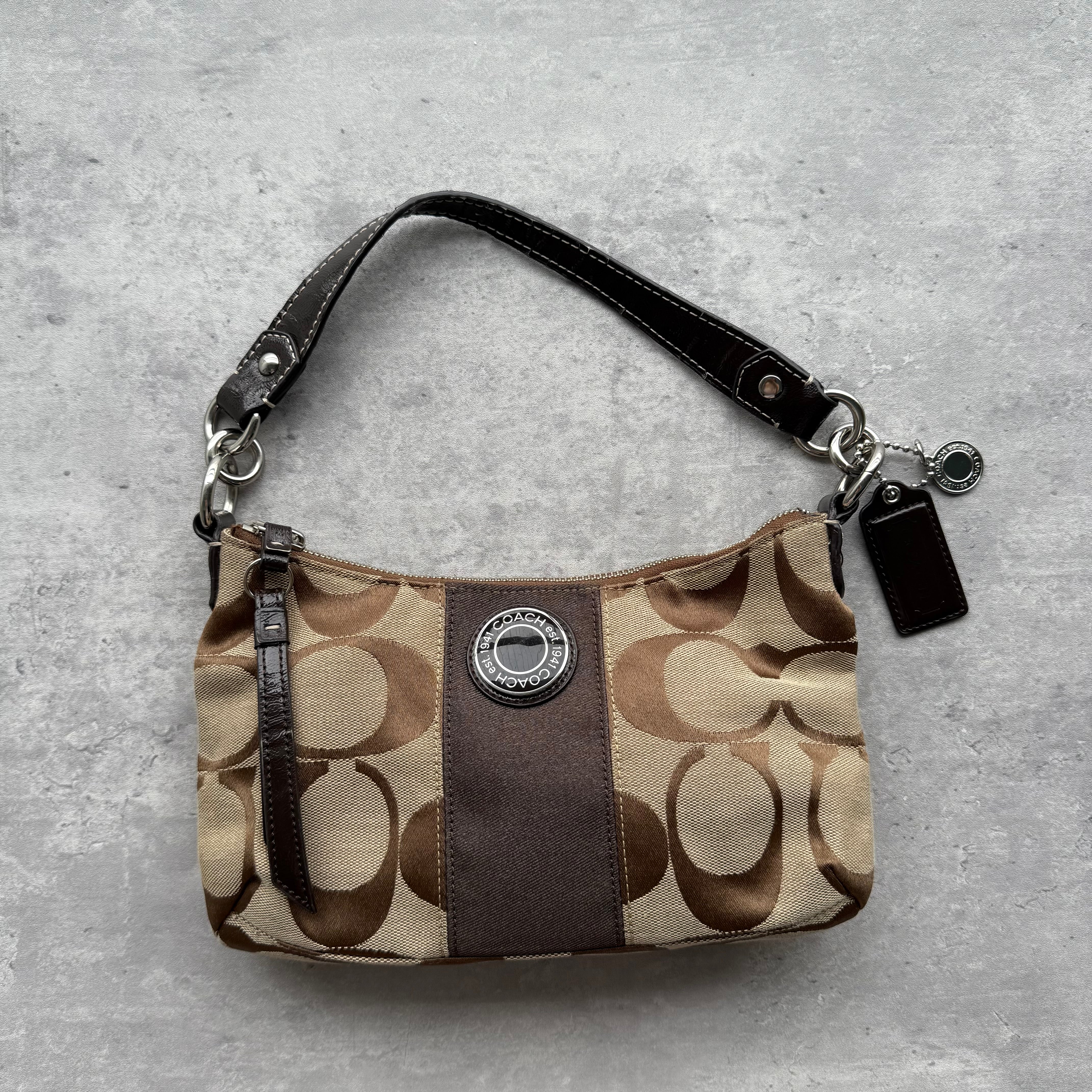 Coach 2Way Signature Stripe ShoulderBag Beige/Brown