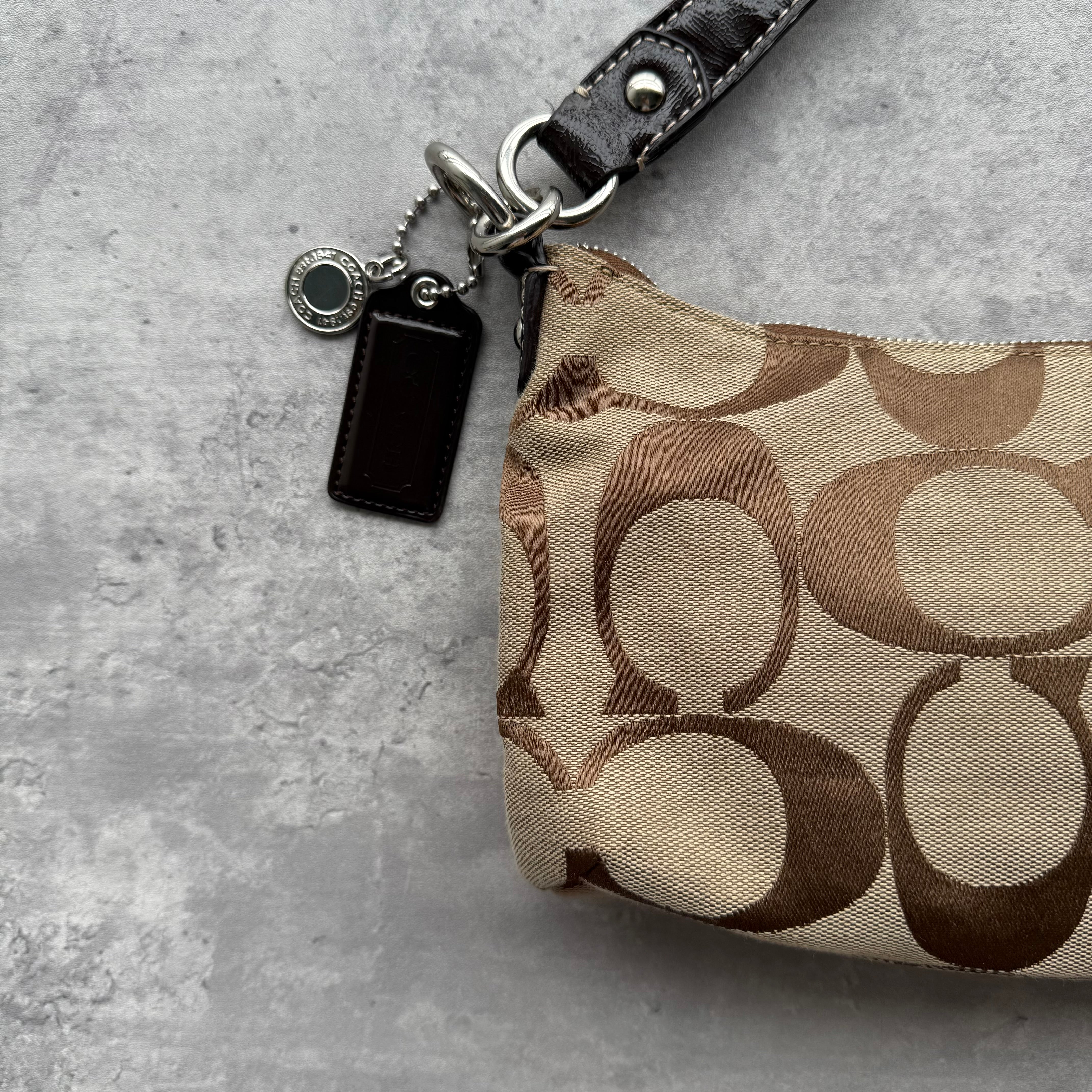 Coach 2Way Signature Stripe ShoulderBag Beige/Brown