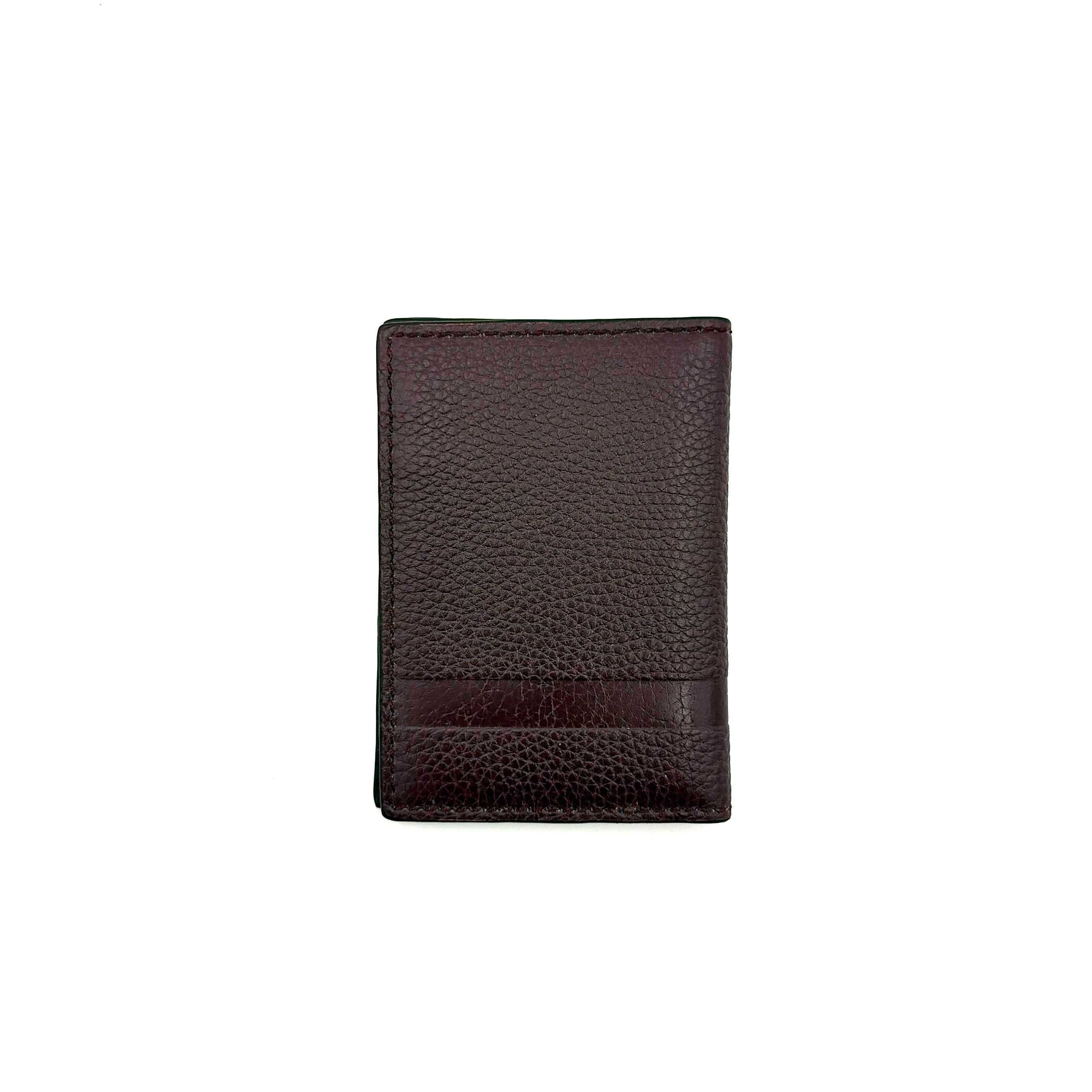 Coach Camden Slim Card Holder in burgundy pebbled leather with embossed logo and sleek bifold silhouette.