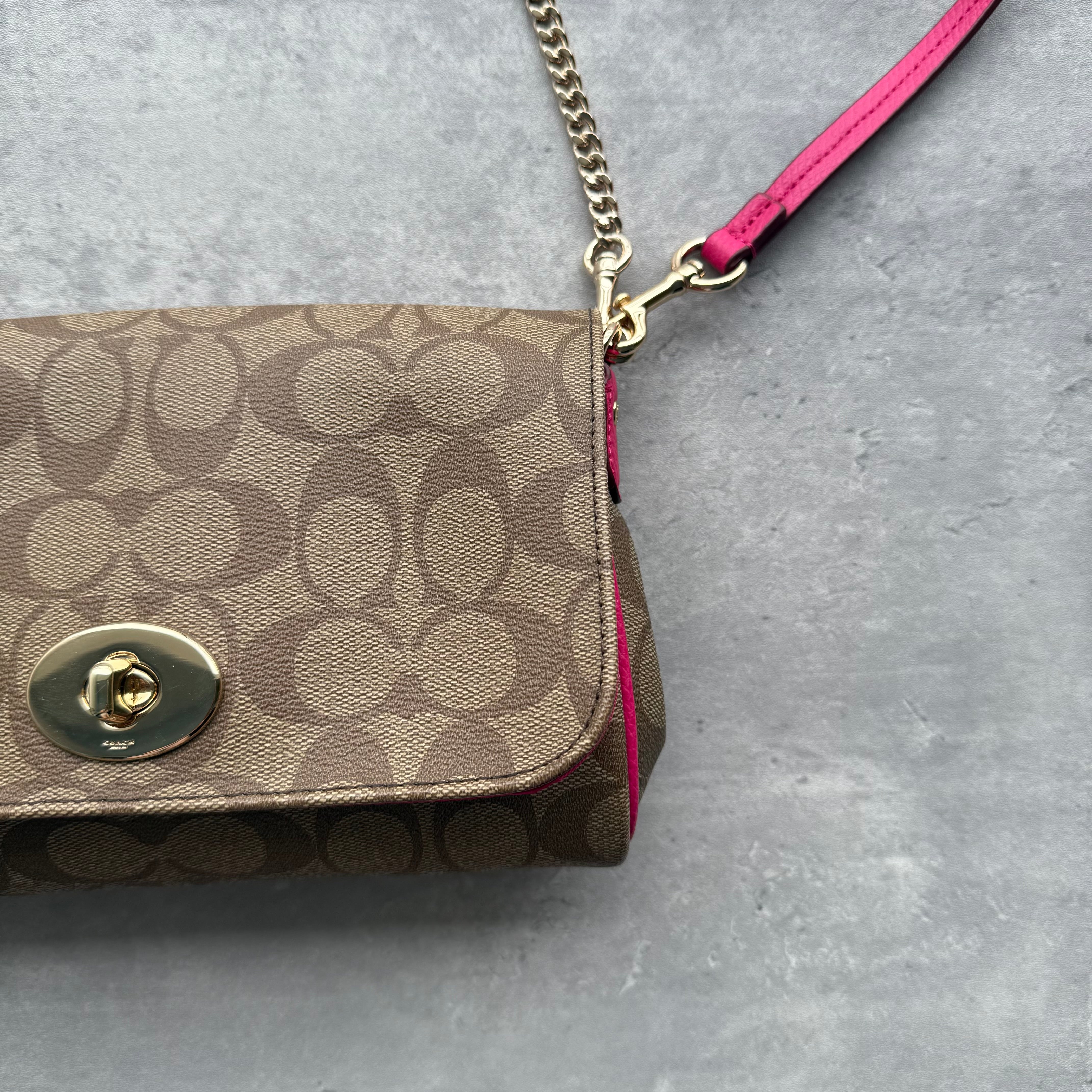 Coach 2Way Signature Ruby Purse Shoulder Bag Beige/Pink