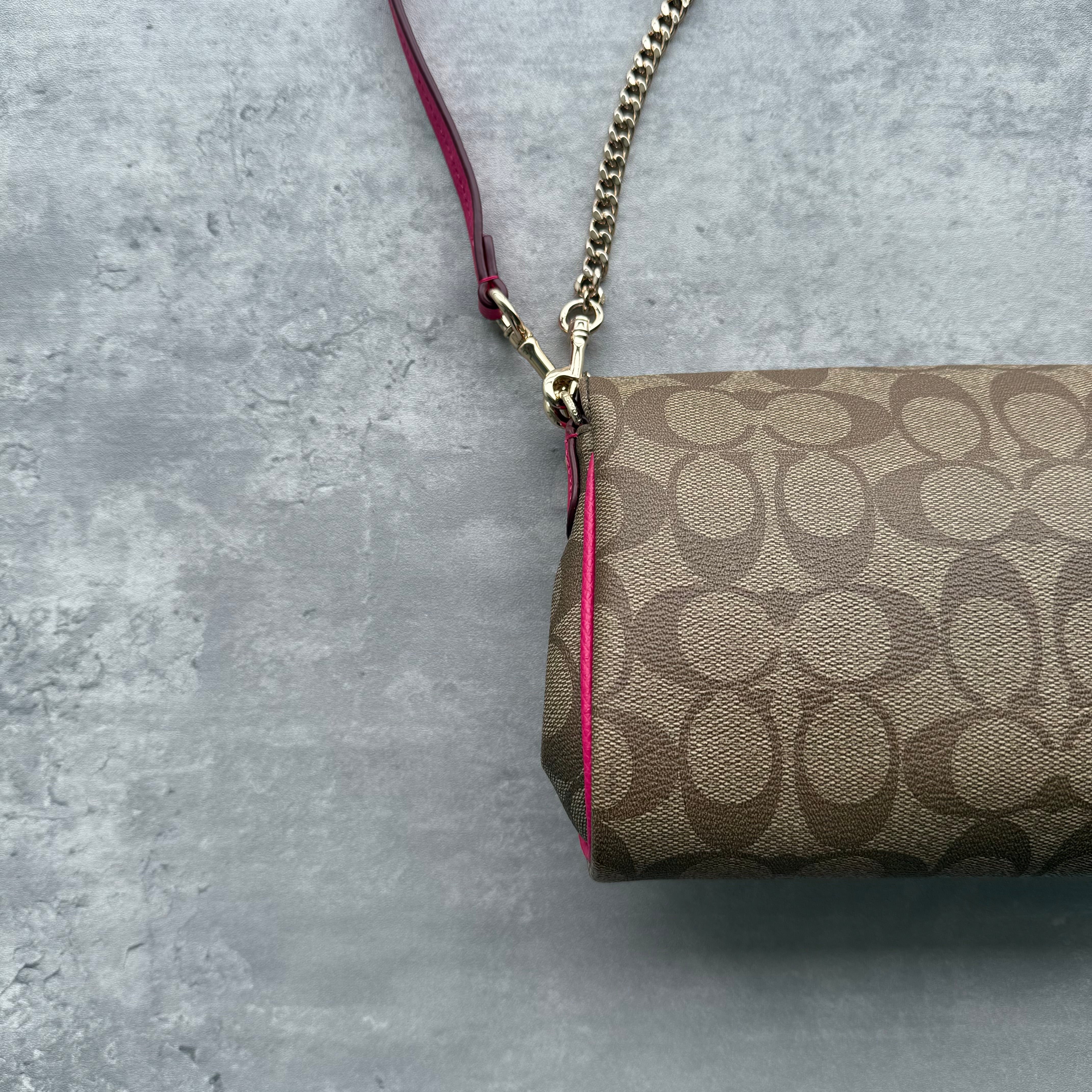 Coach 2Way Signature Ruby Purse Shoulder Bag Beige/Pink