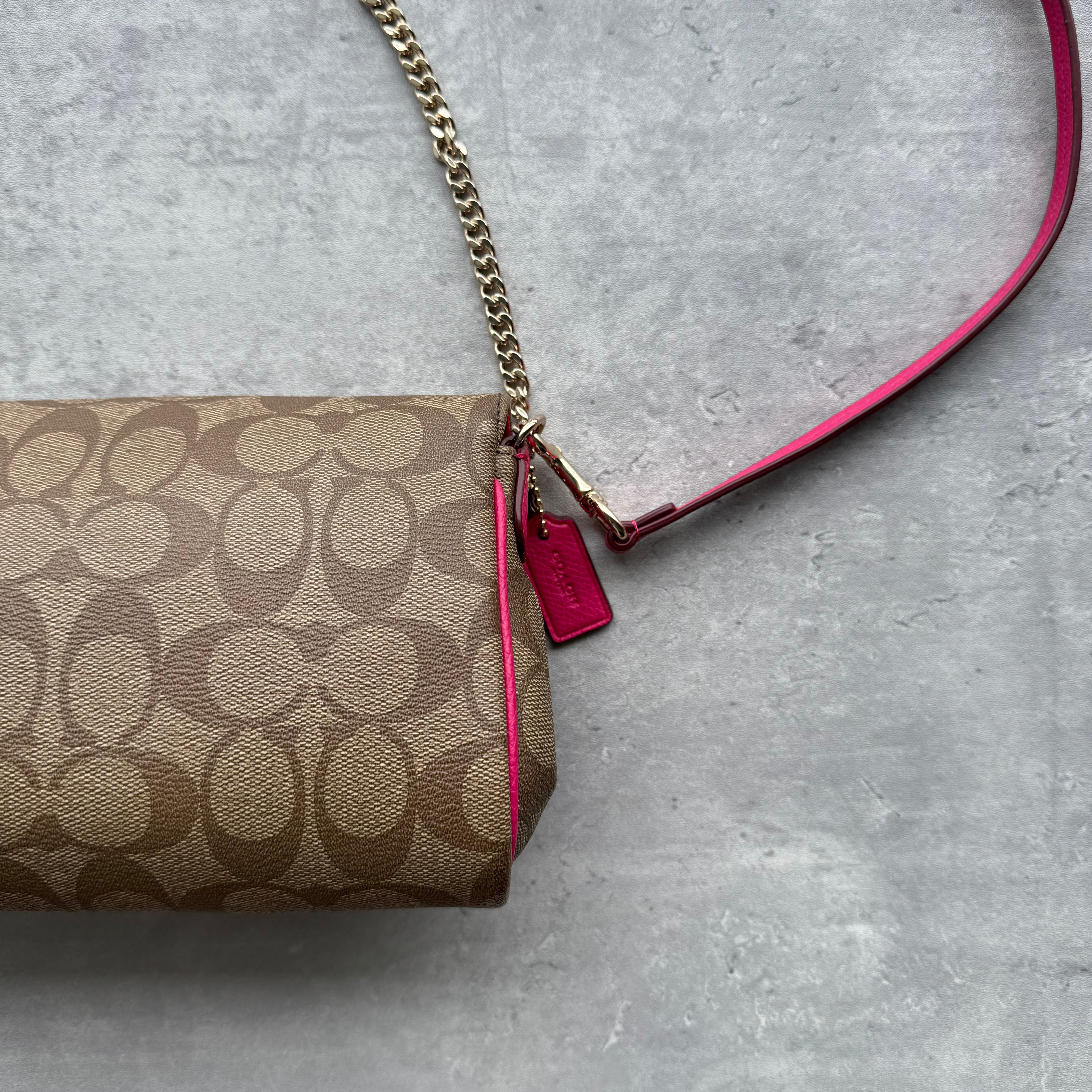 Coach 2Way Signature Ruby Purse Shoulder Bag Beige/Pink