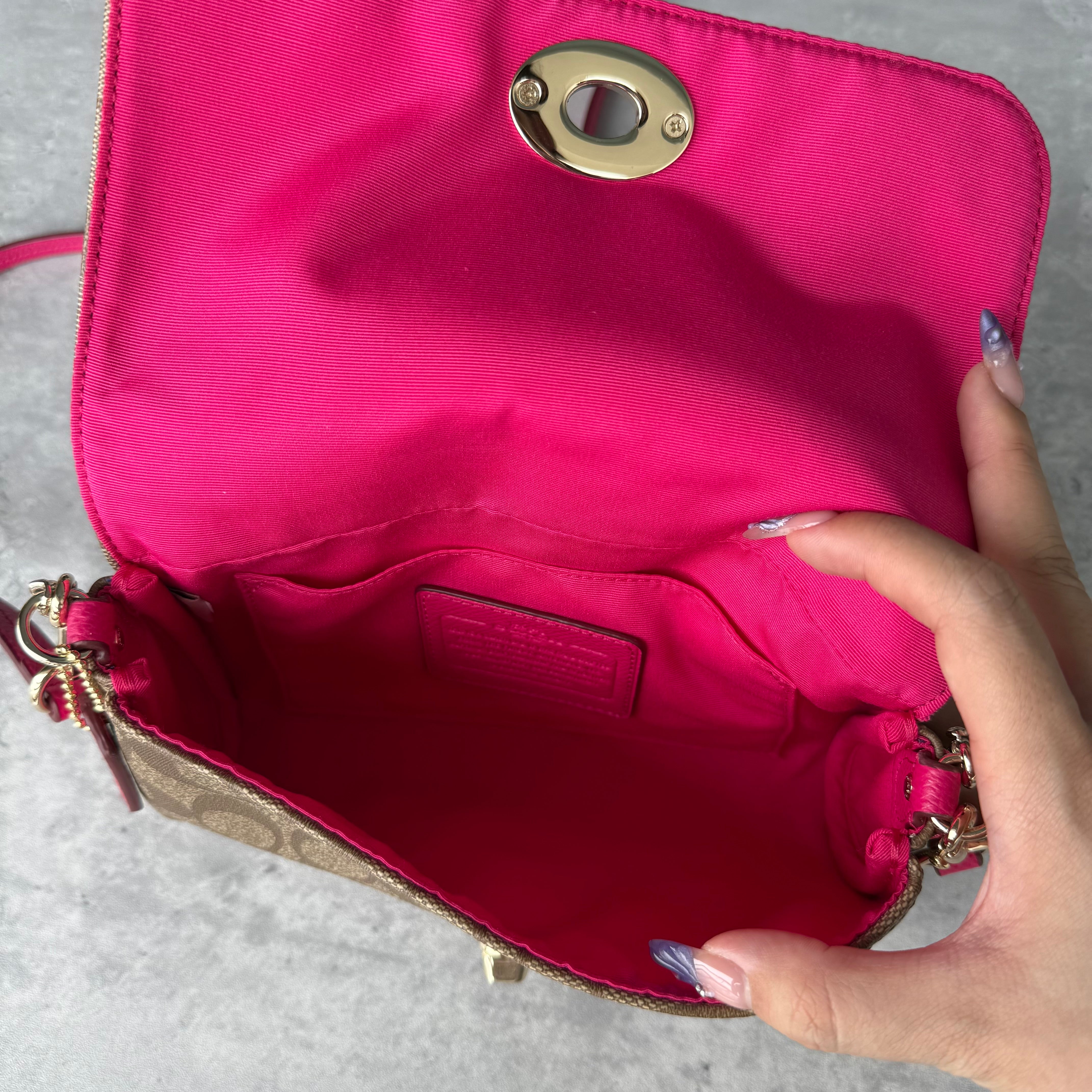 Coach 2Way Signature Ruby Purse Shoulder Bag Beige/Pink