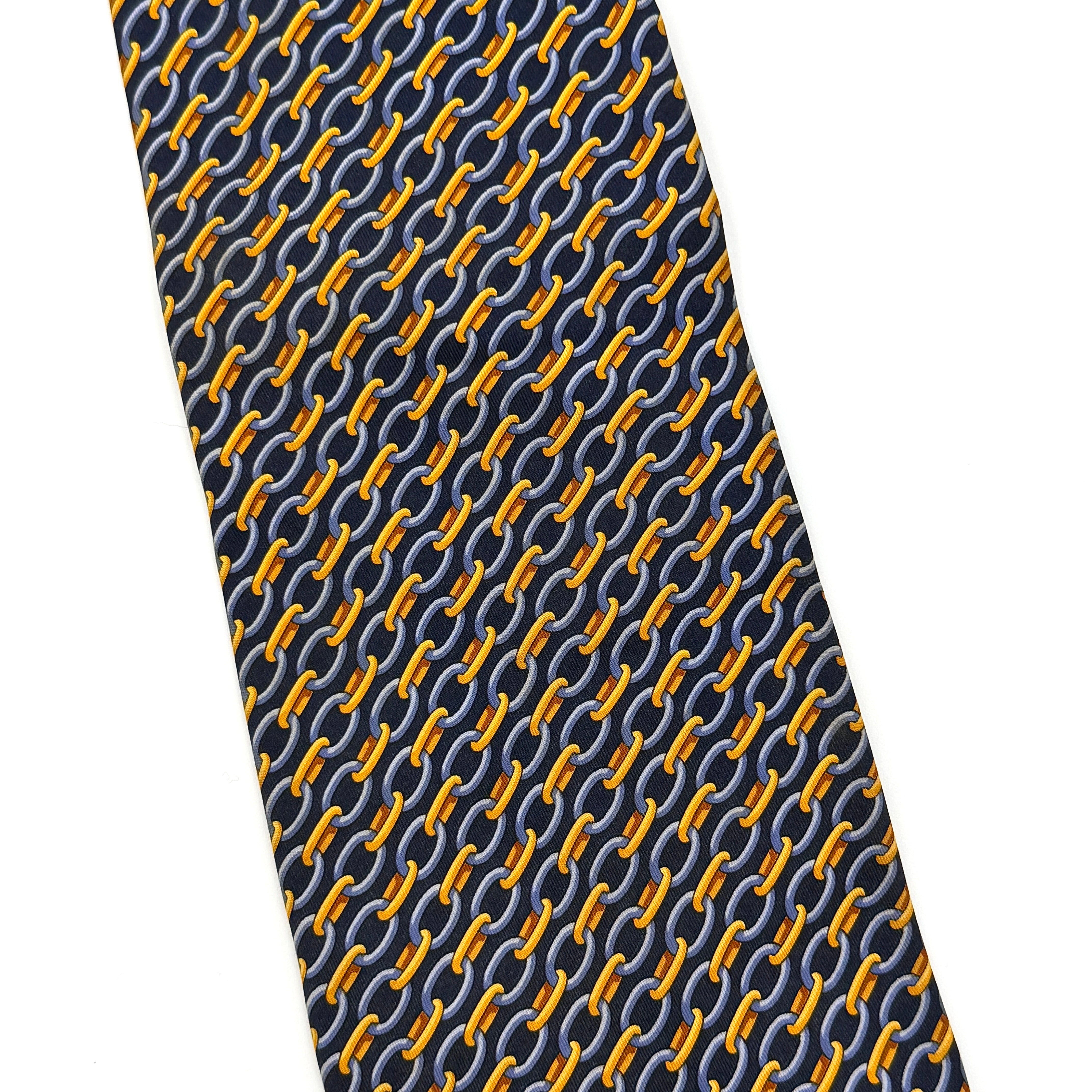 Gucci Chain Link Silk Tie Navy Blue/Gold