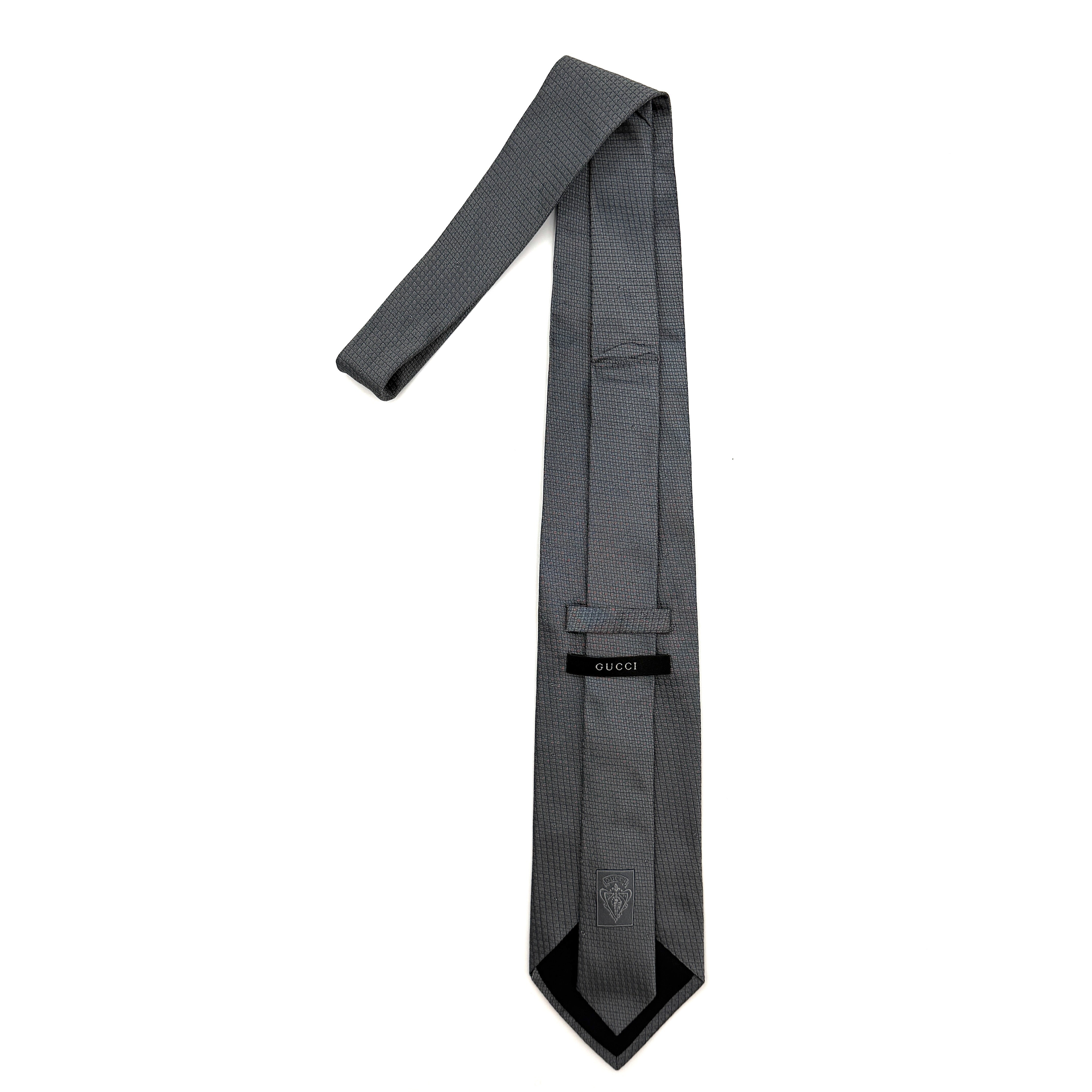 Gucci Geometric Pattern Silk Tie Grey