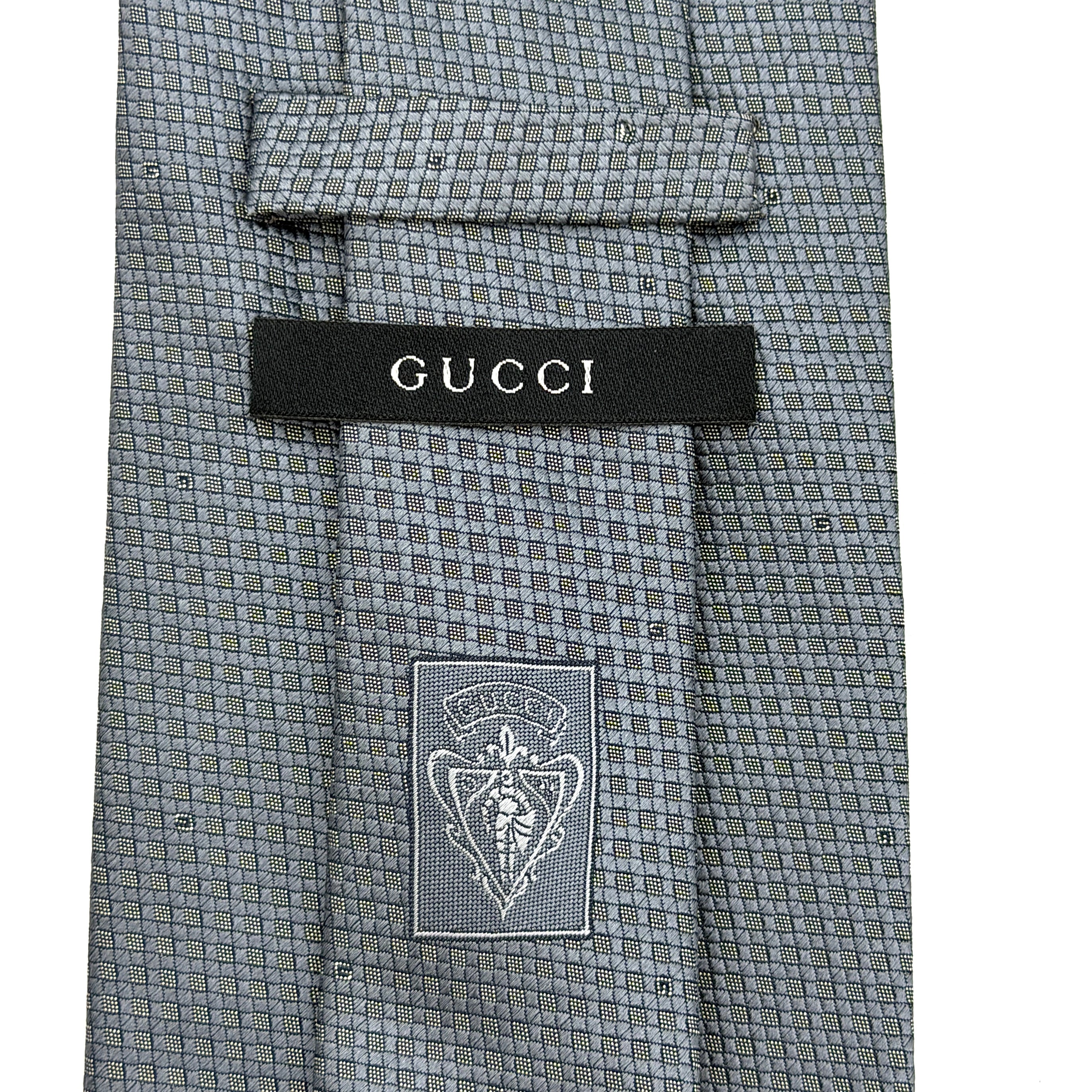 Gucci Geometric Pattern Silk Tie Grey