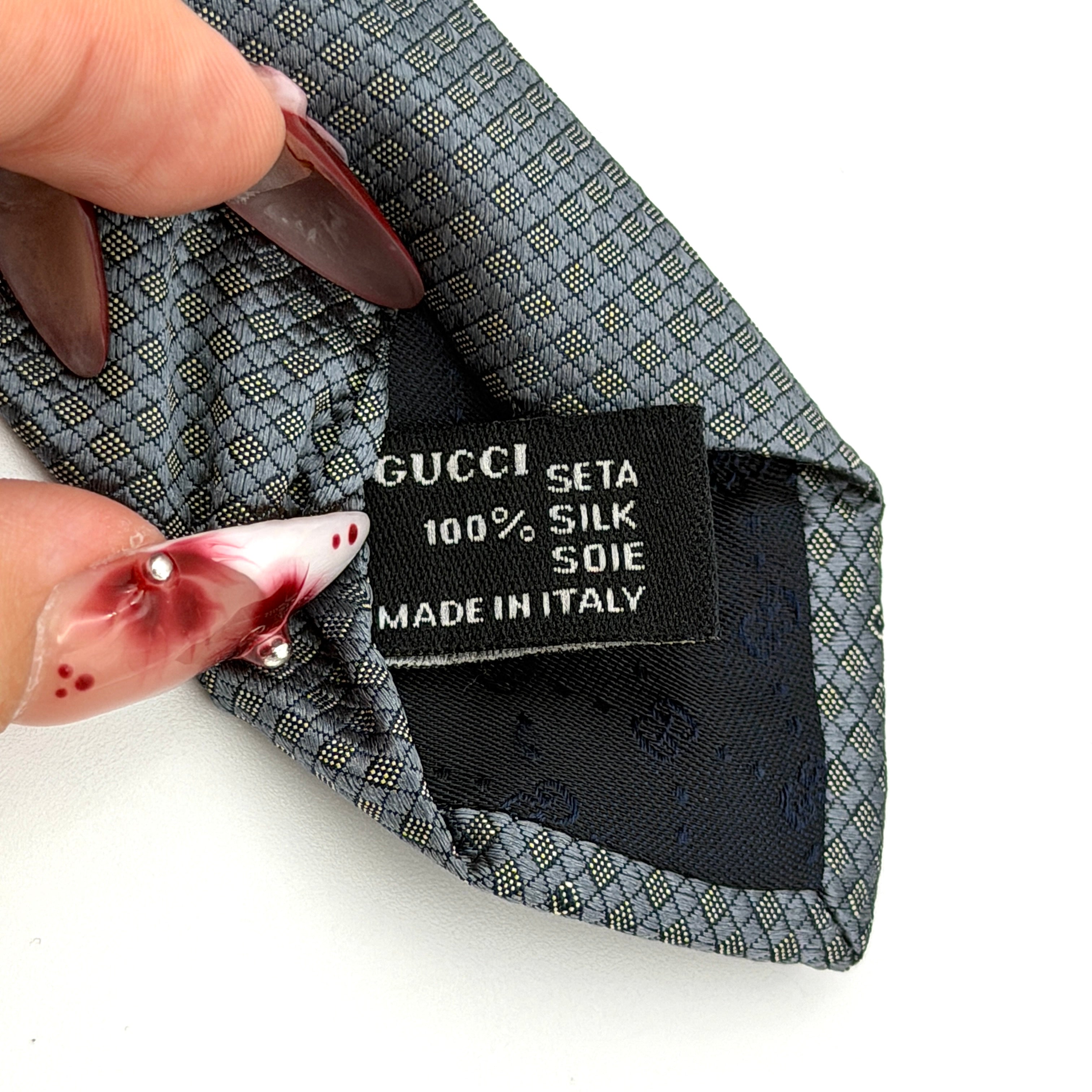 Gucci Geometric Pattern Silk Tie Grey
