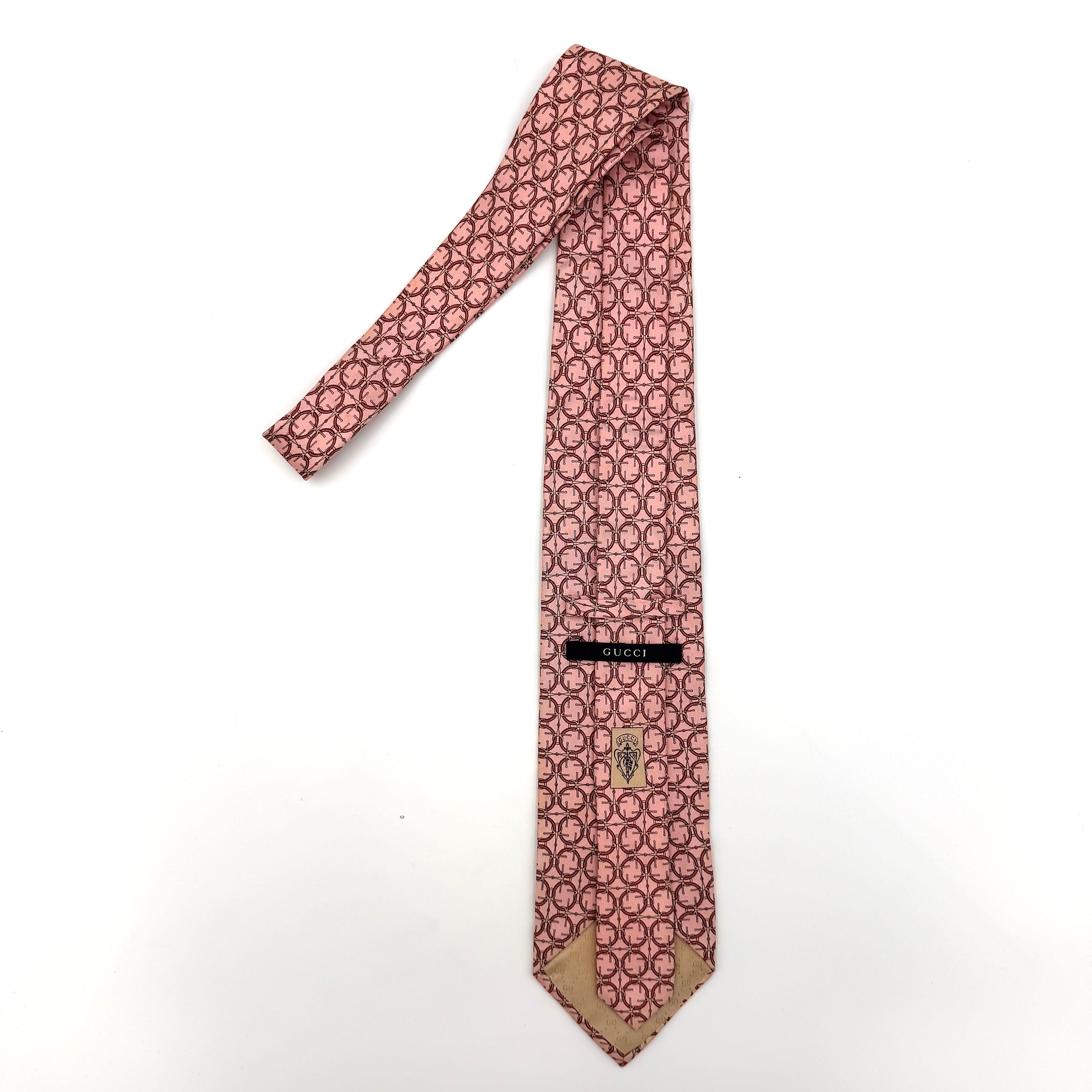 Gucci Ring Pattern Silk Tie Pink