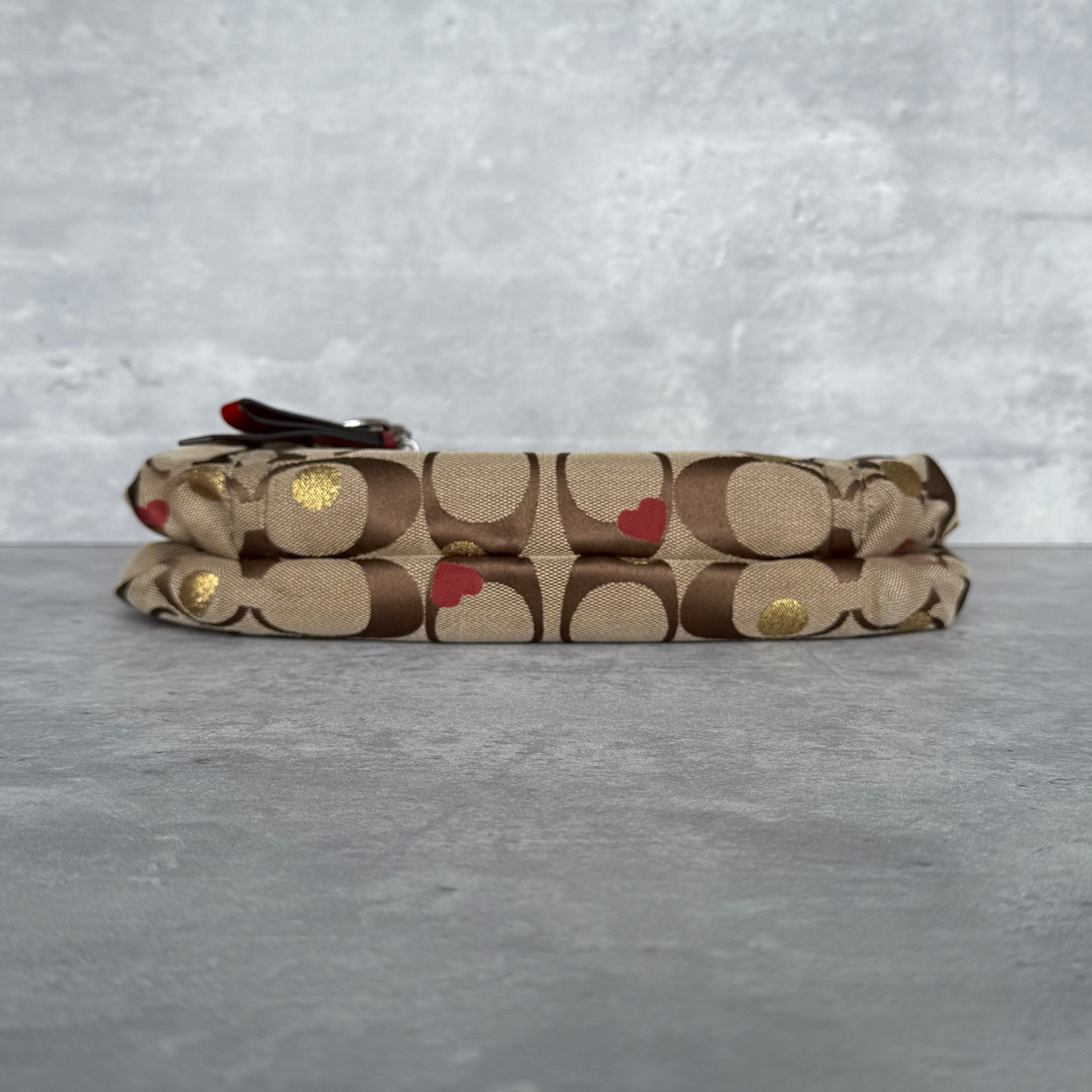 Coach 2Way Signature Heart Shoulder Bag Beige/Red