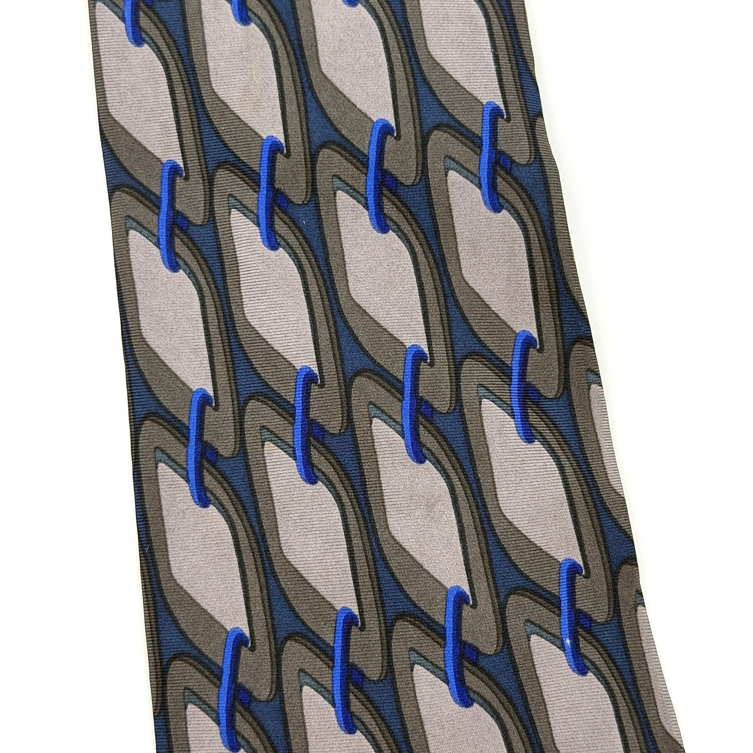 Gucci Geometric Pattern Silk Tie Blue/Grey