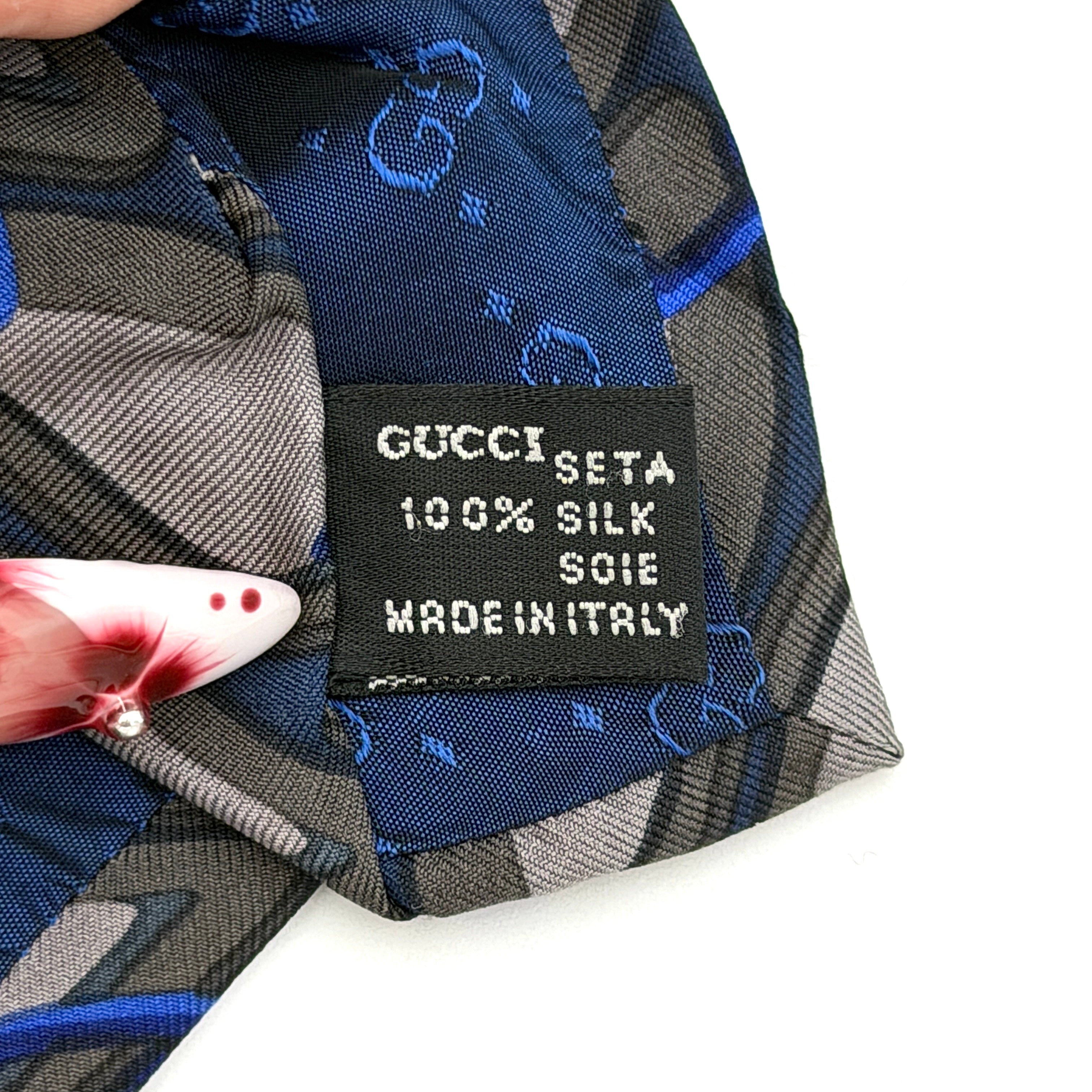 Gucci Geometric Pattern Silk Tie Blue/Grey