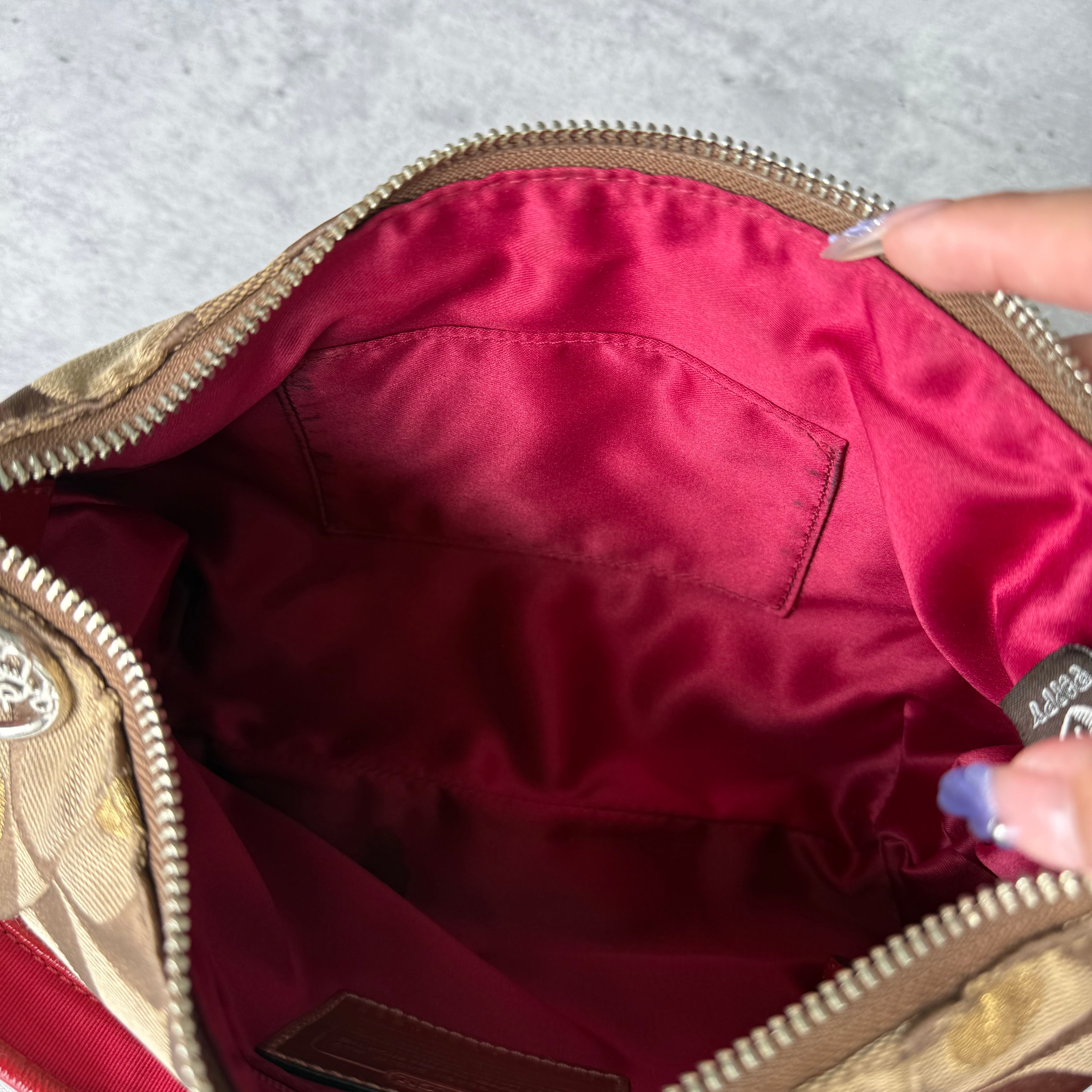 Coach 2Way Signature Heart Shoulder Bag Beige/Red