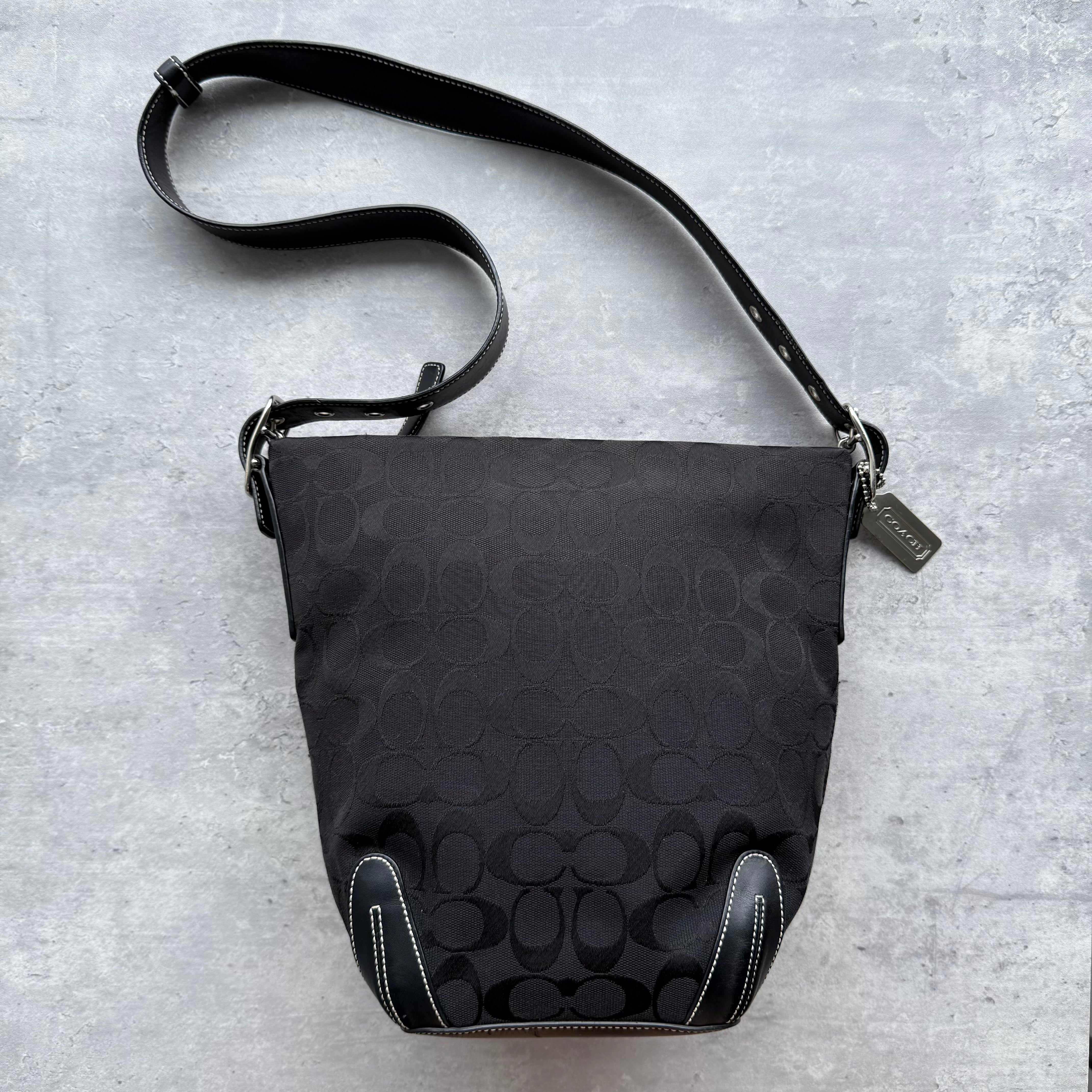 Coach Signature Hobo Bucket Shoulder Bag Black