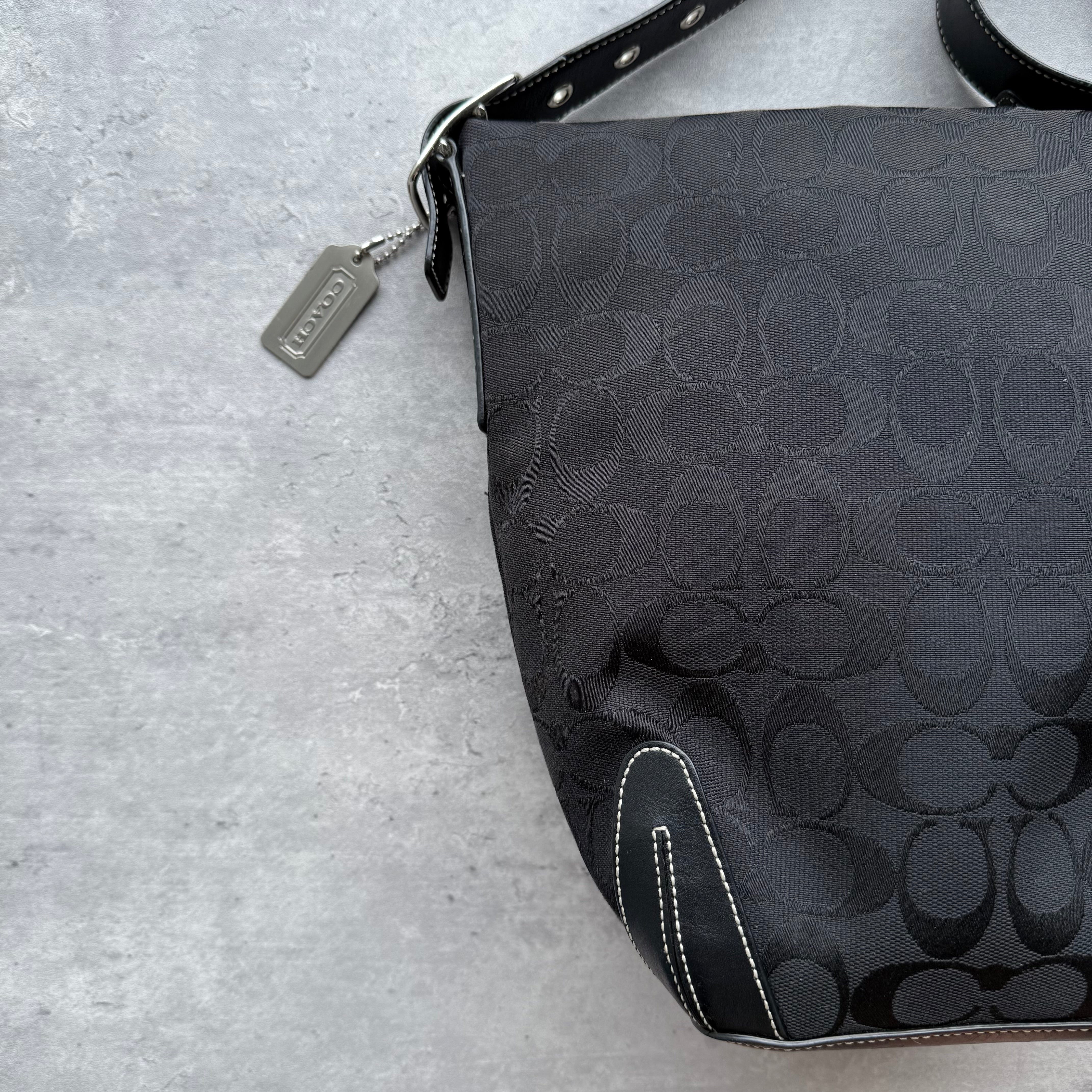 Coach Signature Hobo Bucket Shoulder Bag Black