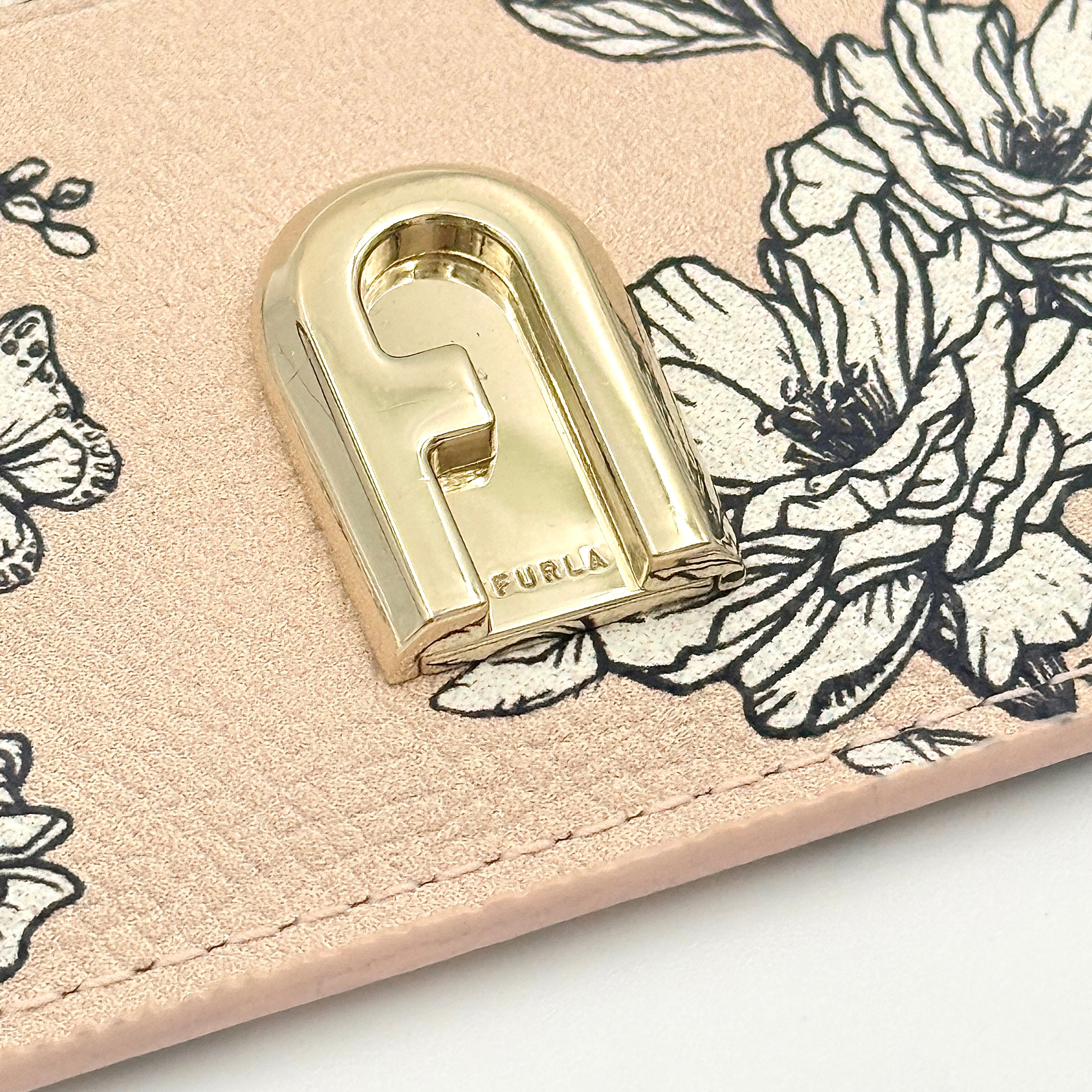 Furla Floral Leather Card Case Light Pink