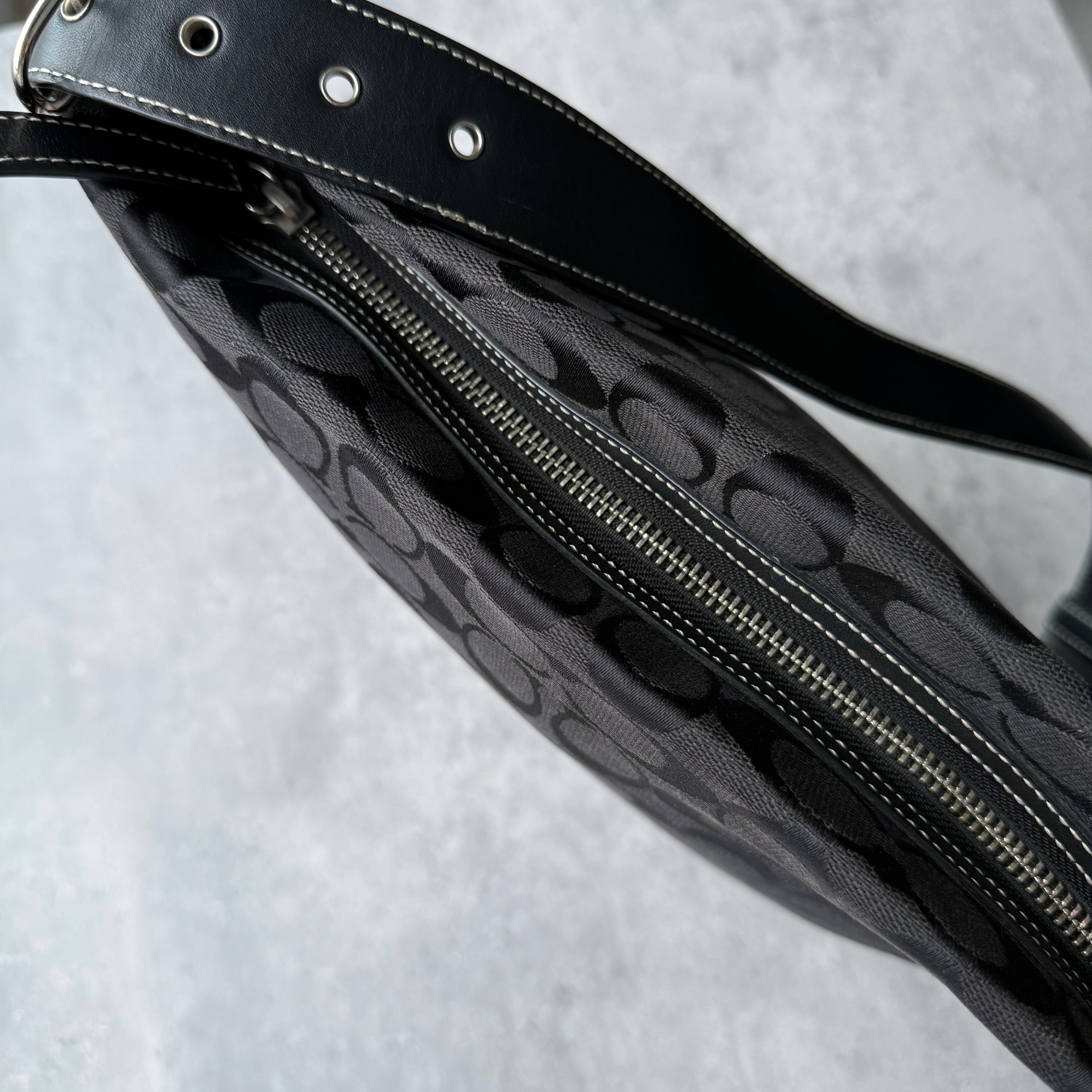 Coach Signature Hobo Bucket Shoulder Bag Black