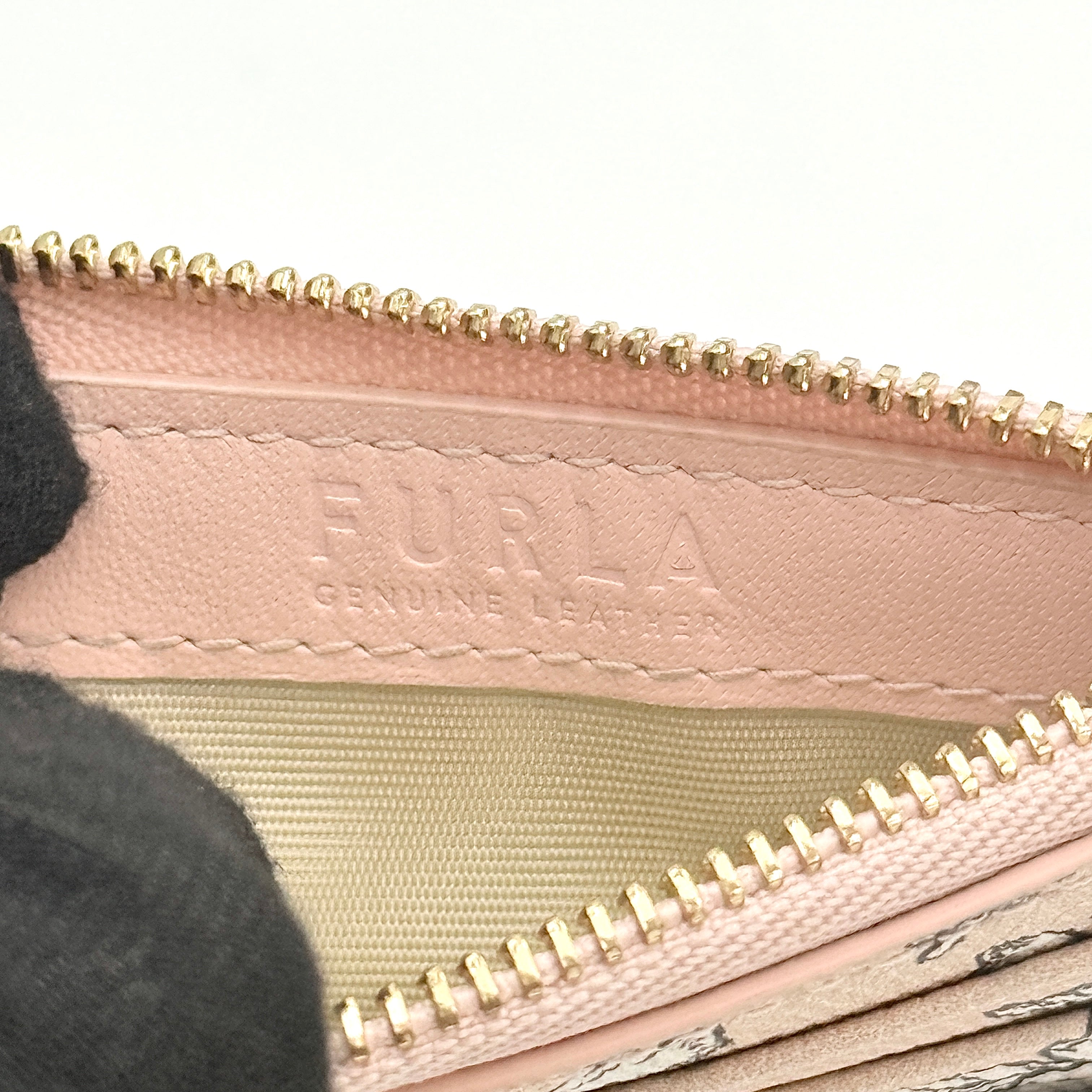 Furla Floral Leather Card Case Light Pink
