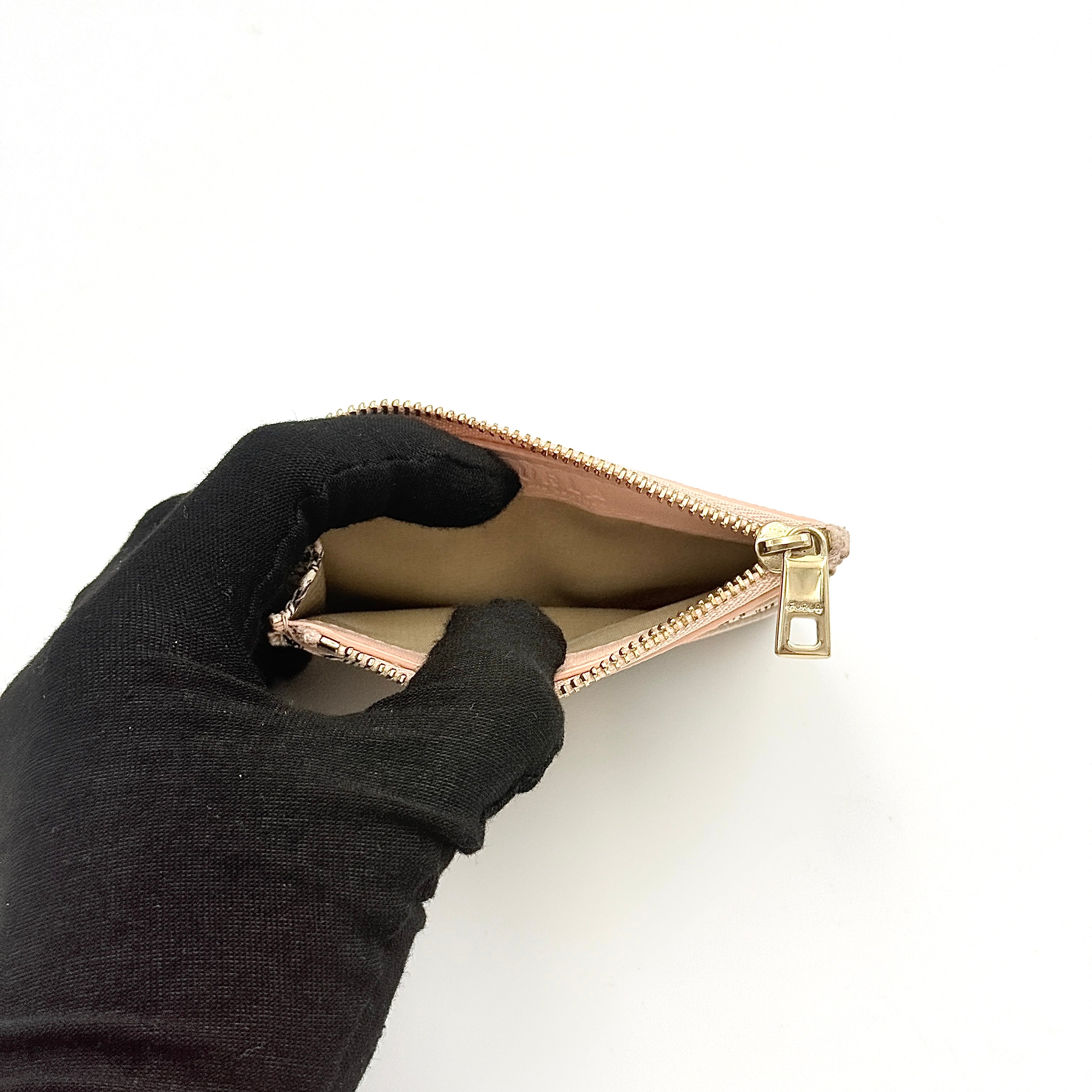 Furla Floral Leather Card Case Light Pink