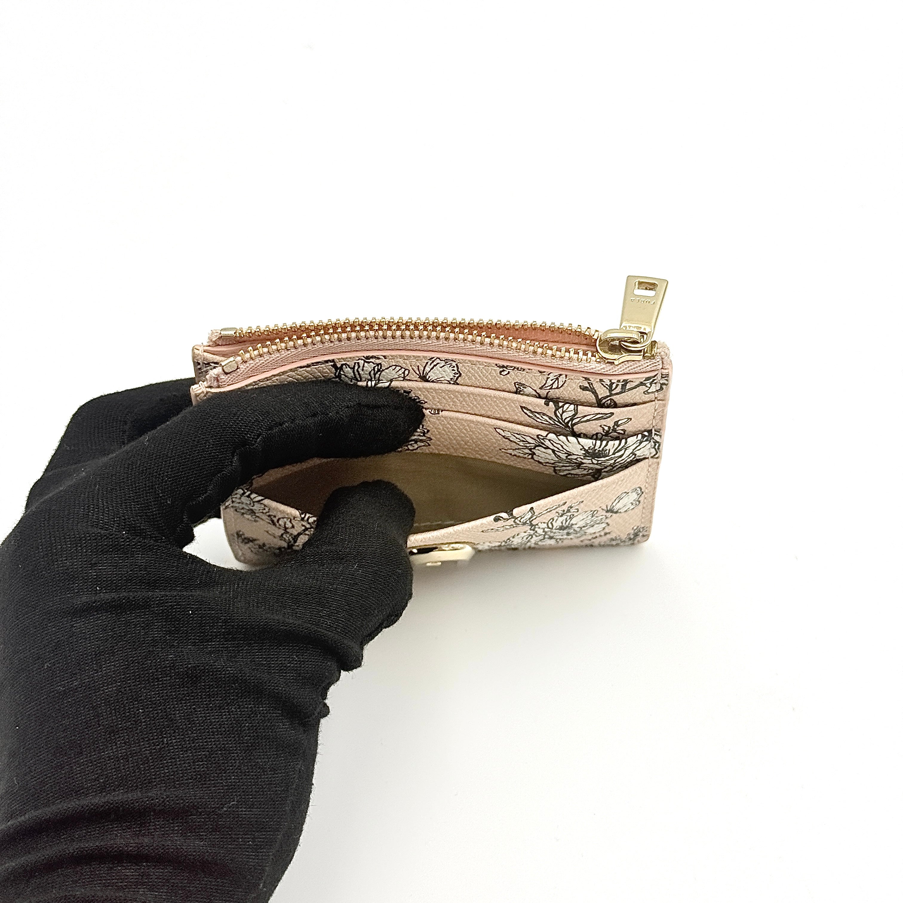 Furla Floral Leather Card Case Light Pink