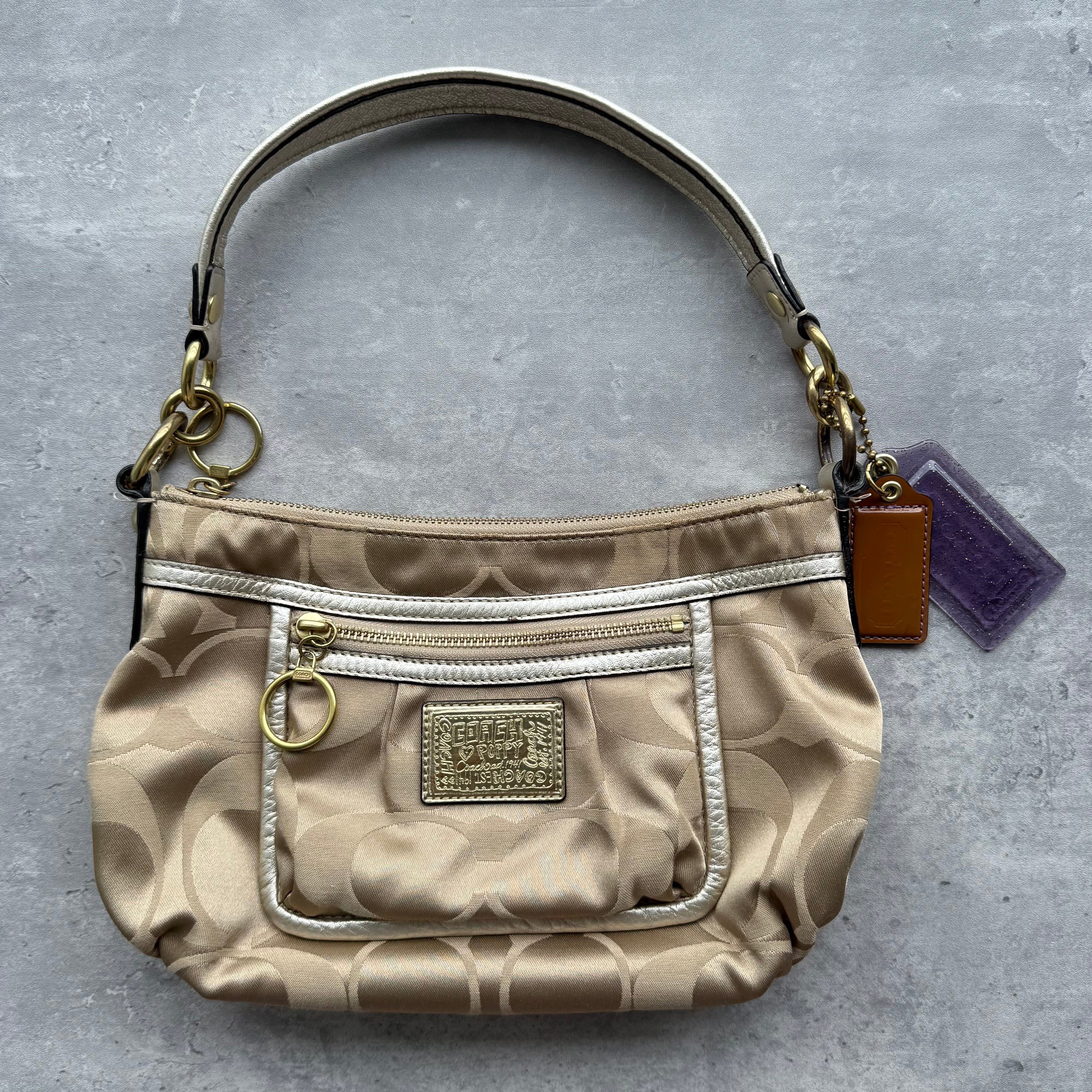 Coach 2Way Poppy Shoulder Bag Beige/Silver