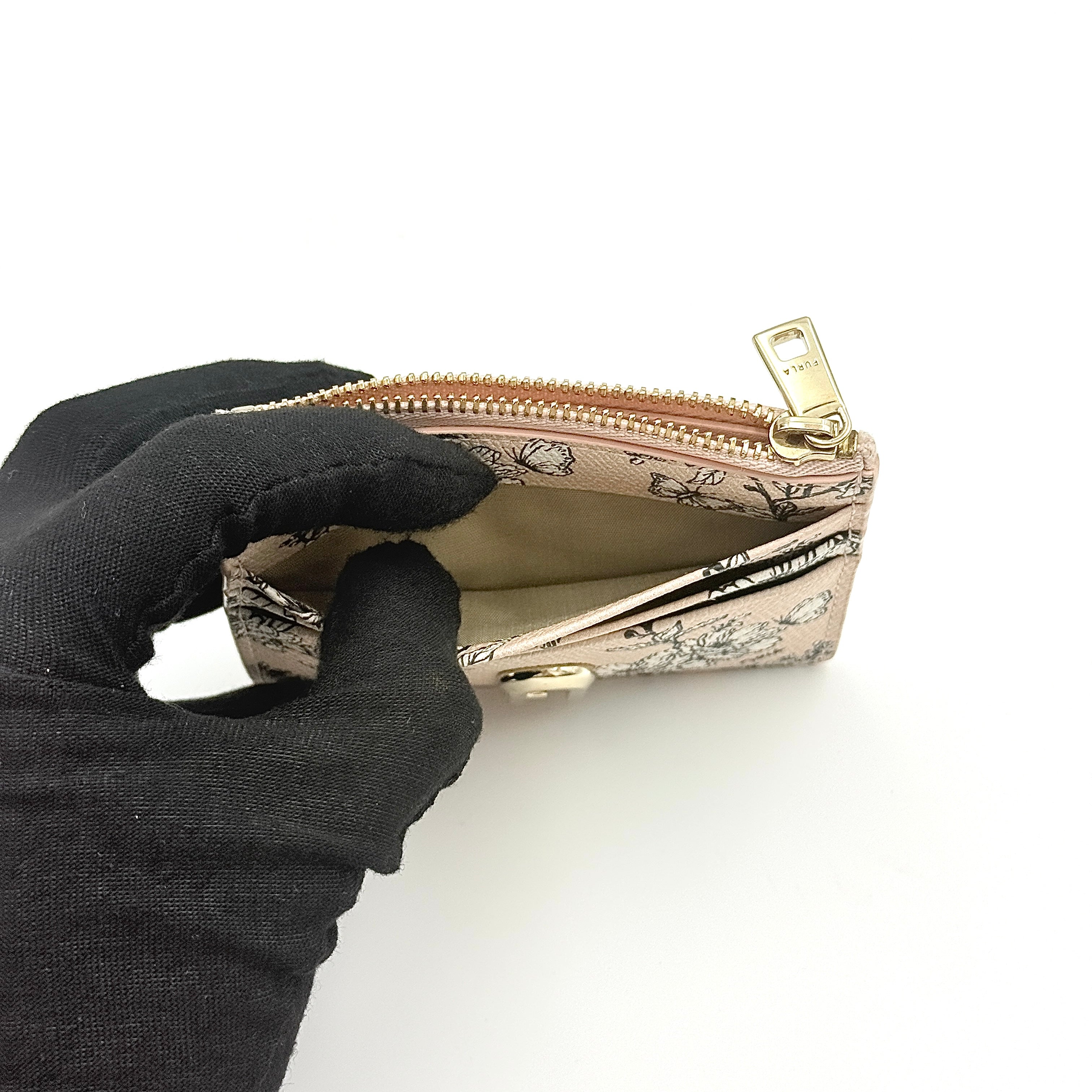 Furla Floral Leather Card Case Light Pink