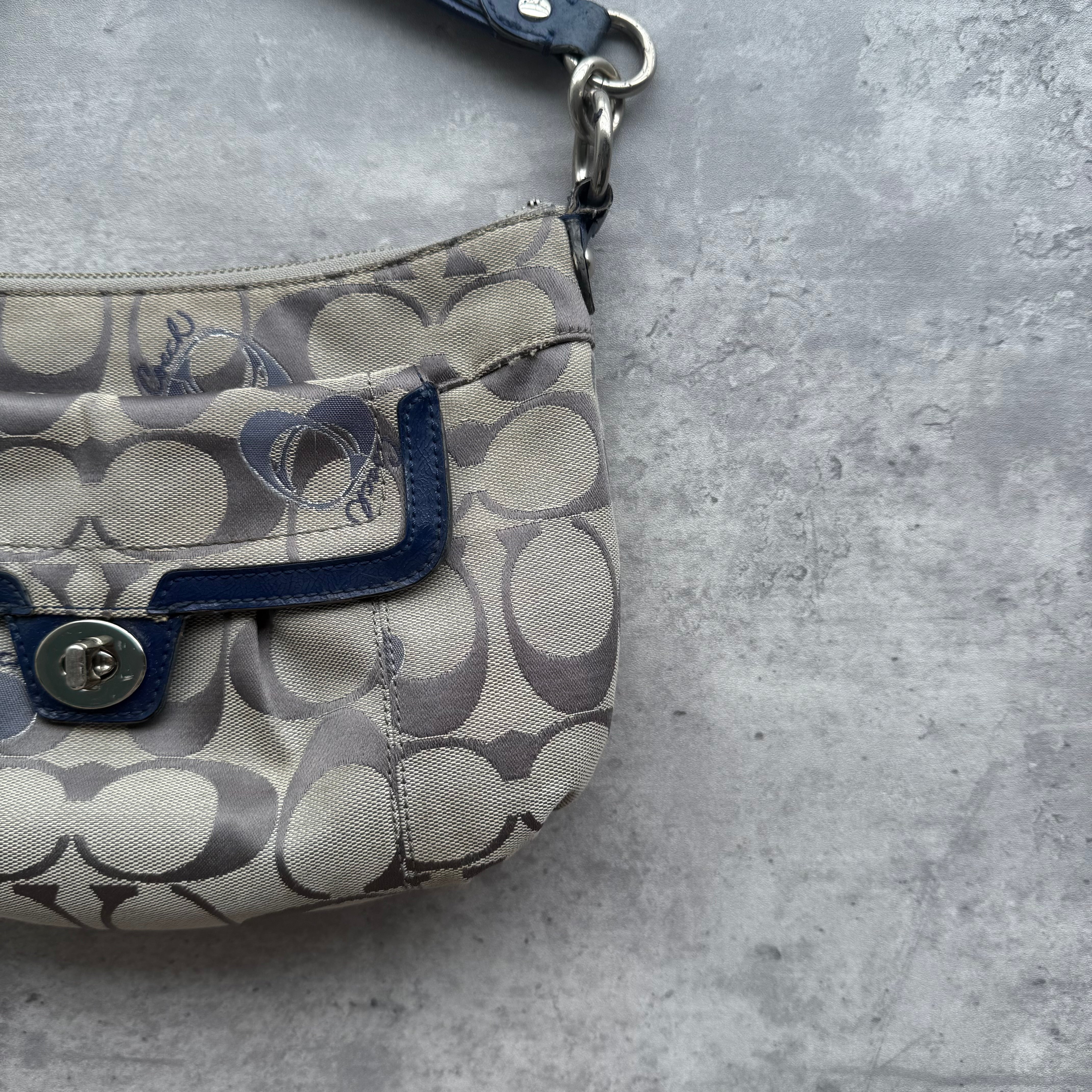Coach 2Way Signature Embroidered Hearts Shoulder Bag Grey/Blue