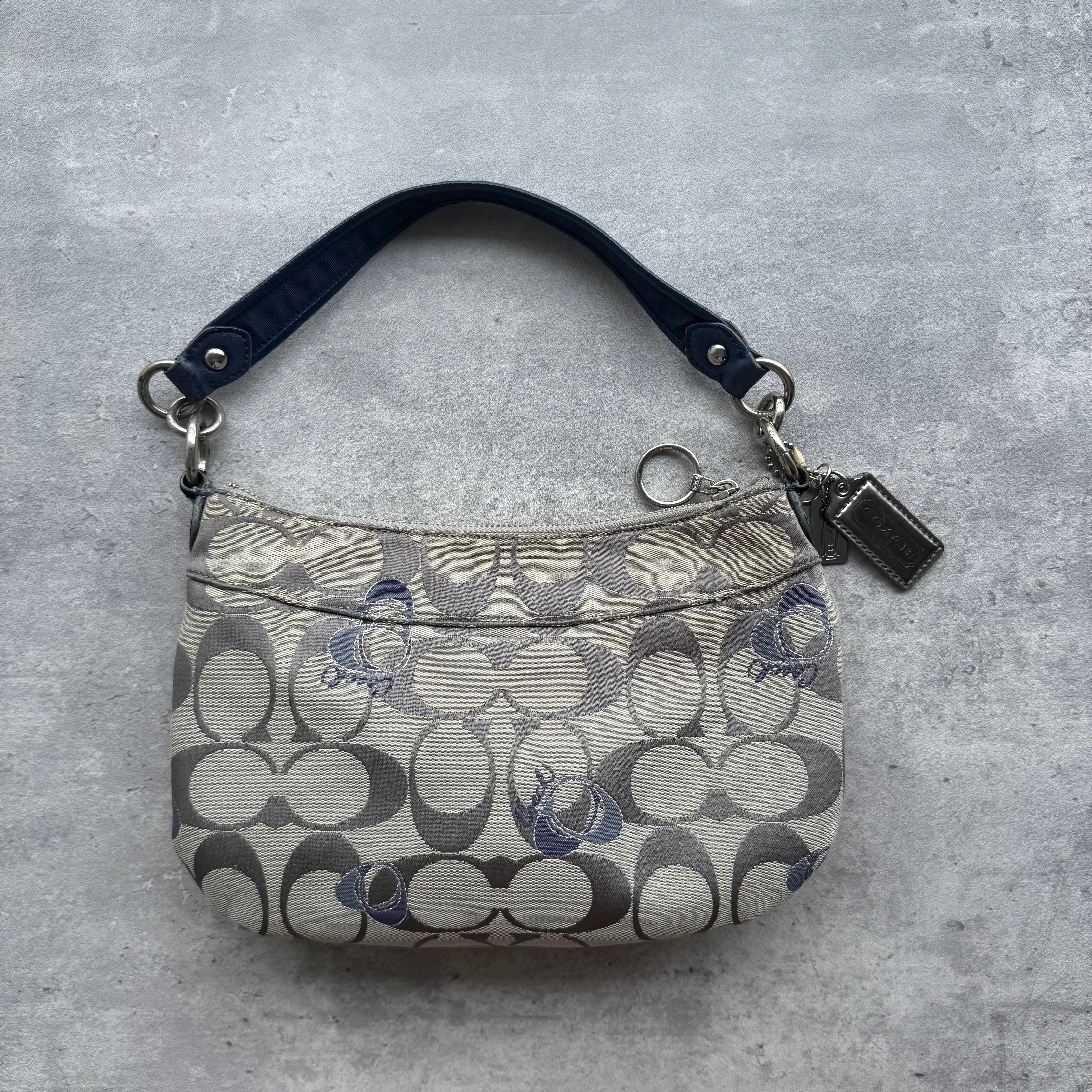 Coach 2Way Signature Embroidered Hearts Shoulder Bag Grey/Blue