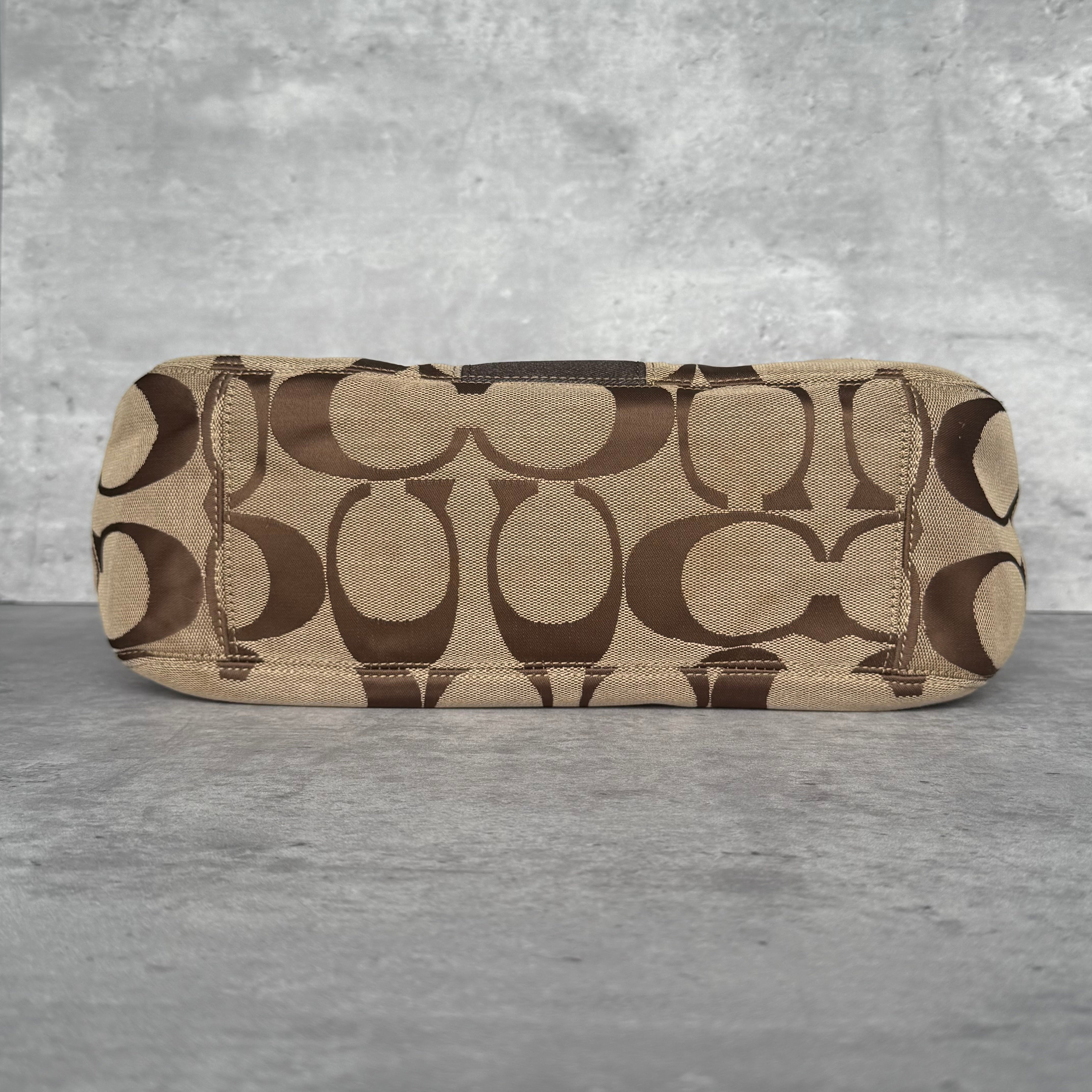 Coach 2Way Signature Stripe Large ShoulderBag Beige/Brown