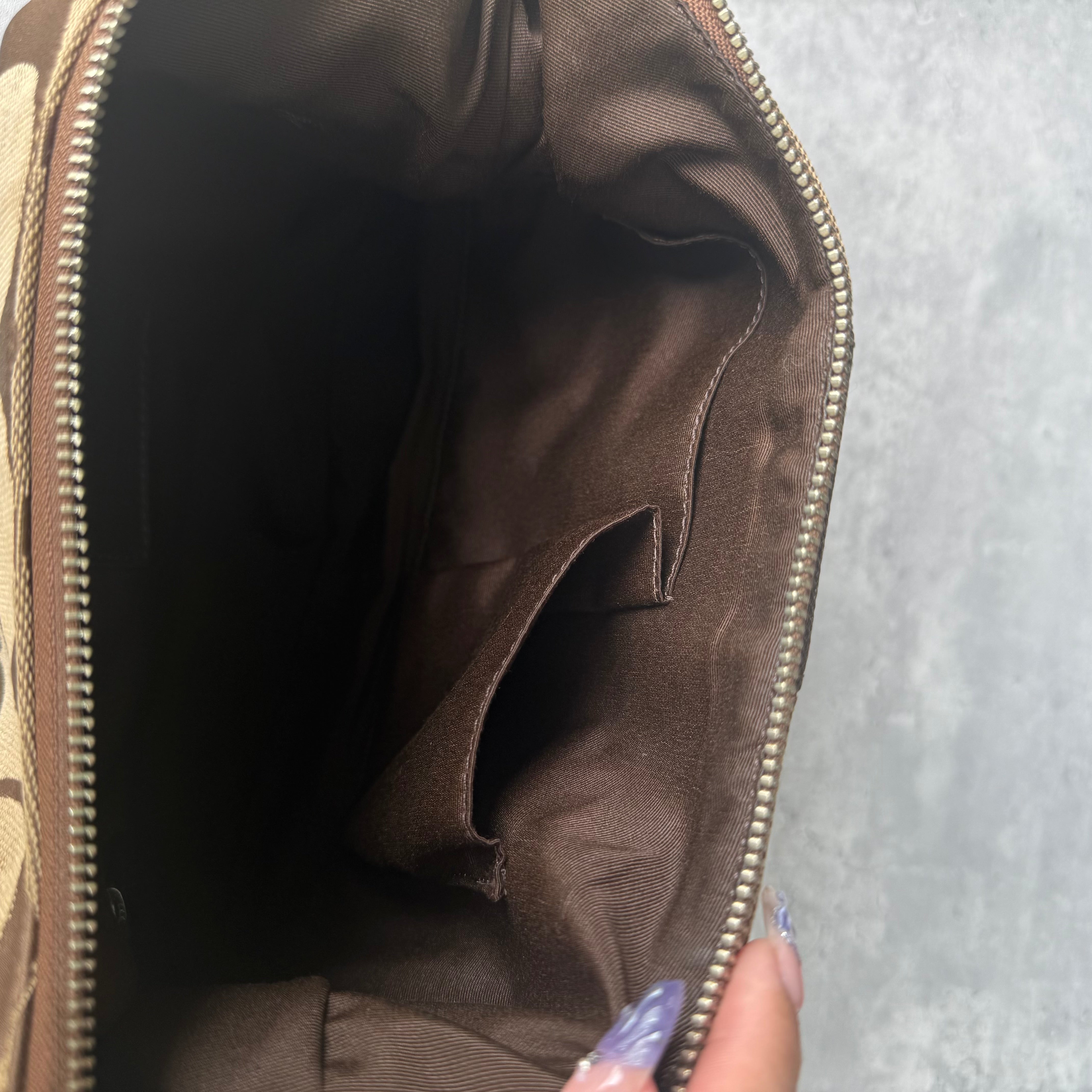 Coach 2Way Signature Stripe Large ShoulderBag Beige/Brown