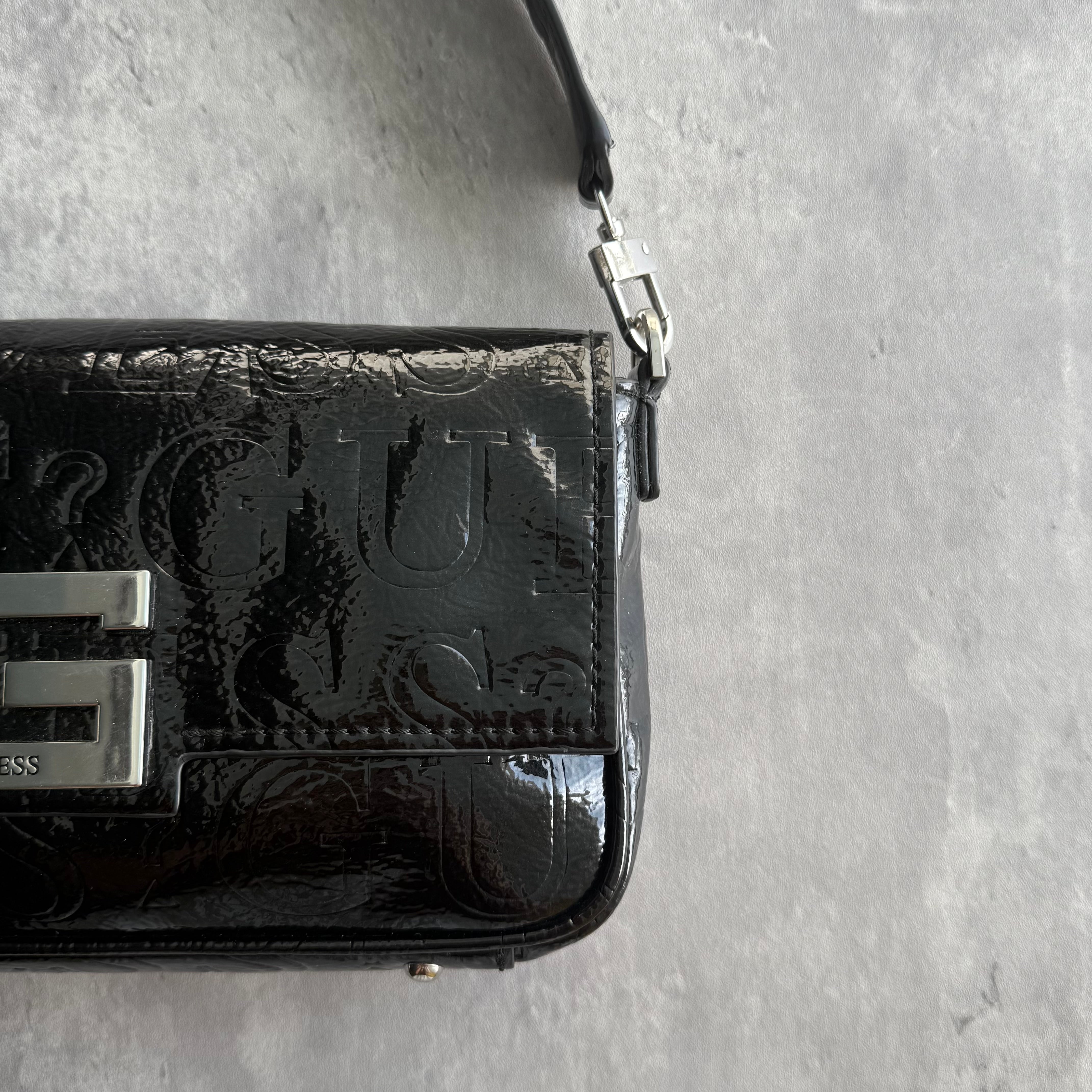 Guess Y2K G Logo Embossed Patent ShoulderBag Black