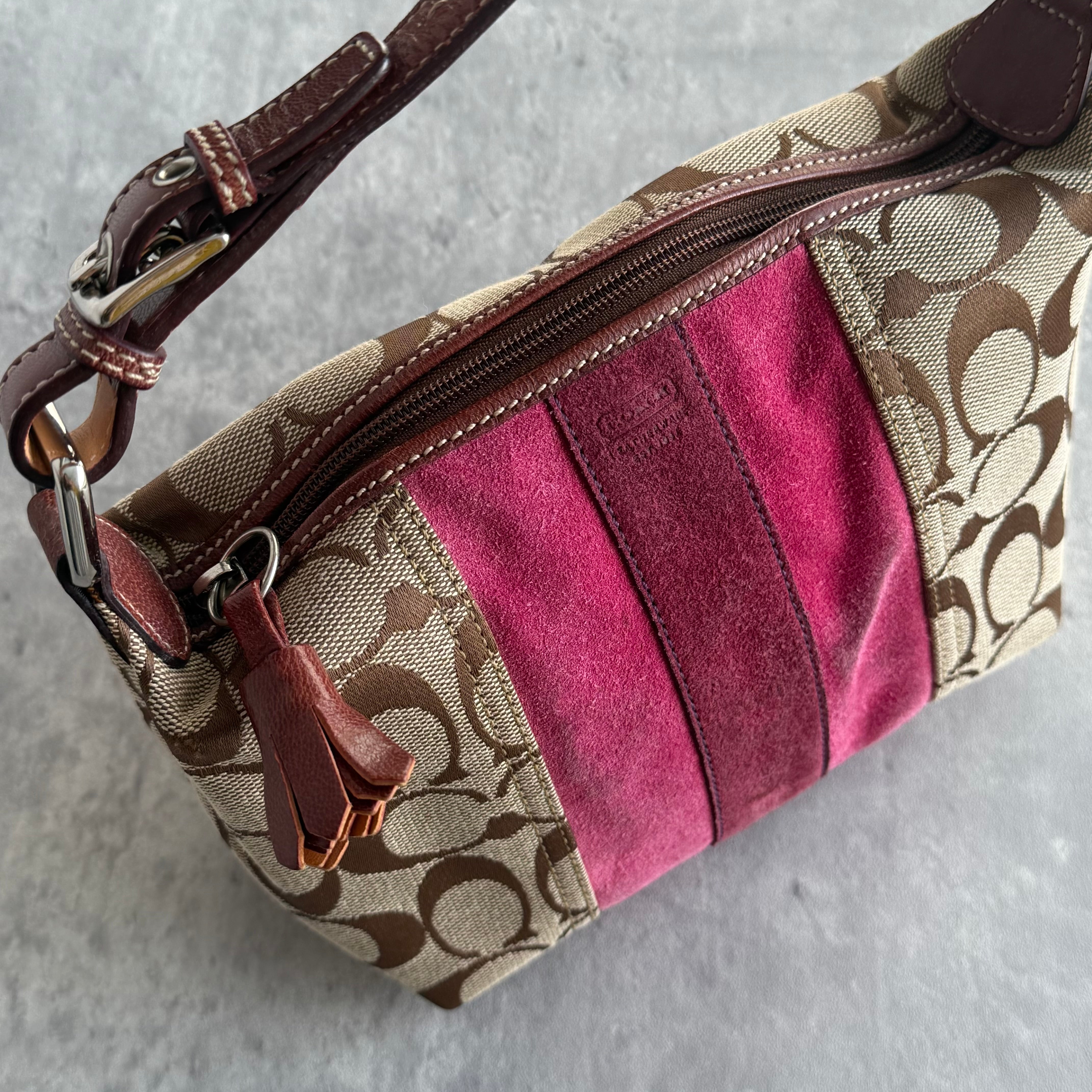 Coach Signature Stripe Mini Hobo ShoulderBag Beige/Pink