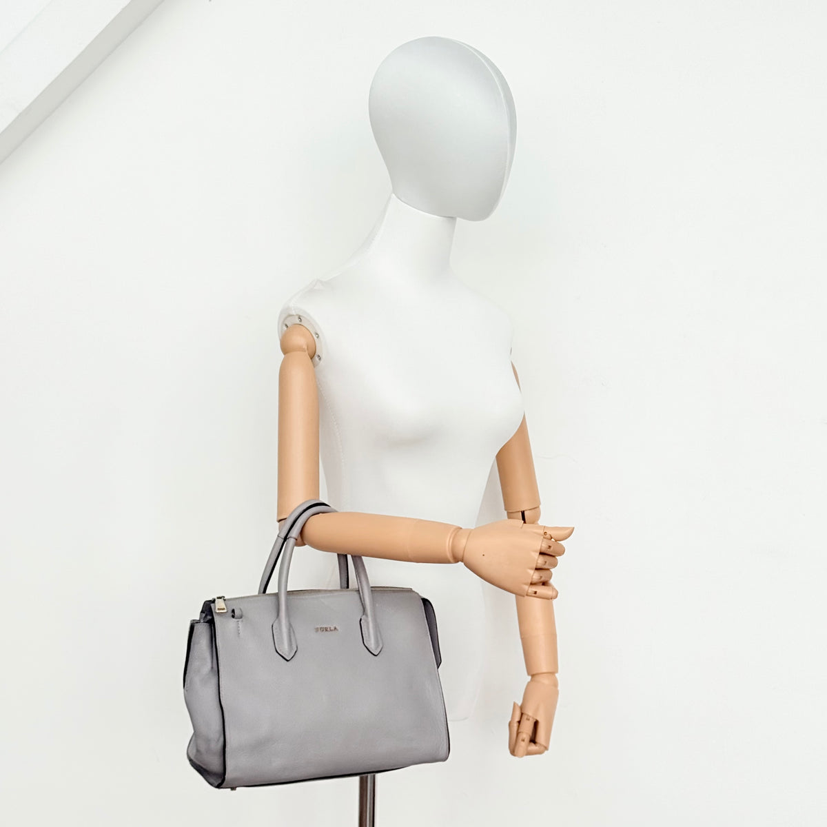 Furla 2Way Pin Satchel Handbag Grey